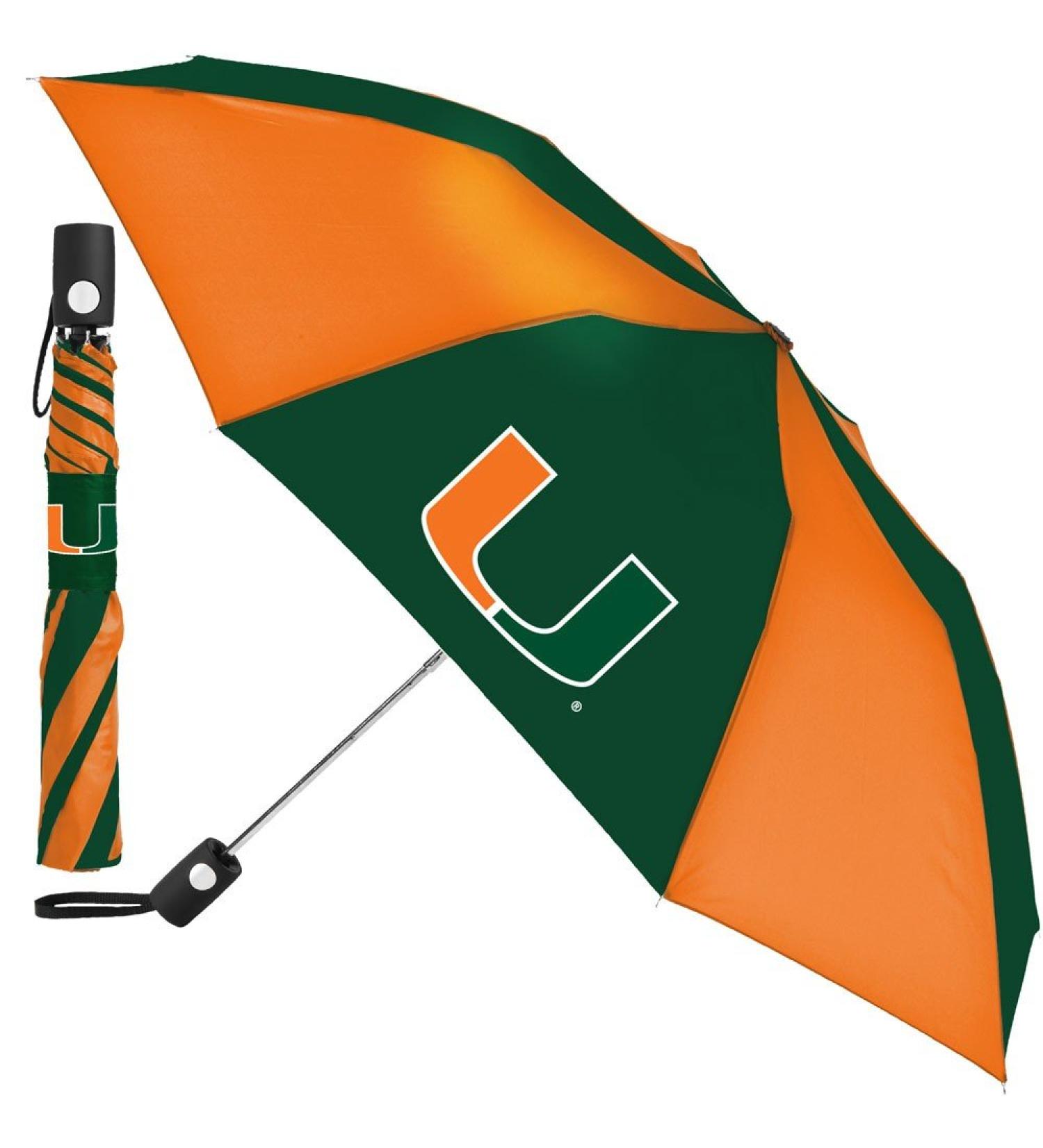 WinCraft NCAA Miami (Florida) University of Auto Folding Umbrella, Black