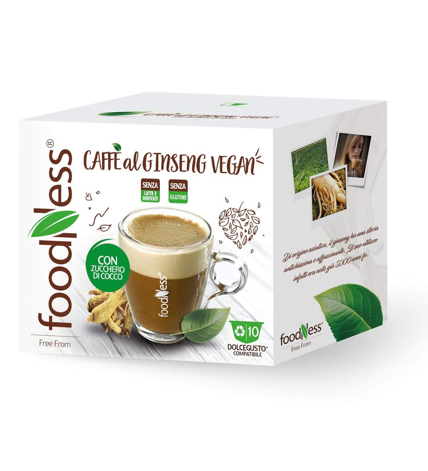 FoodNess - Vegan ginseng coffee capsules with coconut sugar compatible with the Dolce Gusto system dairy-free gluten-free (1 box 10 capsules total) - Buy Online on GoSupps.com