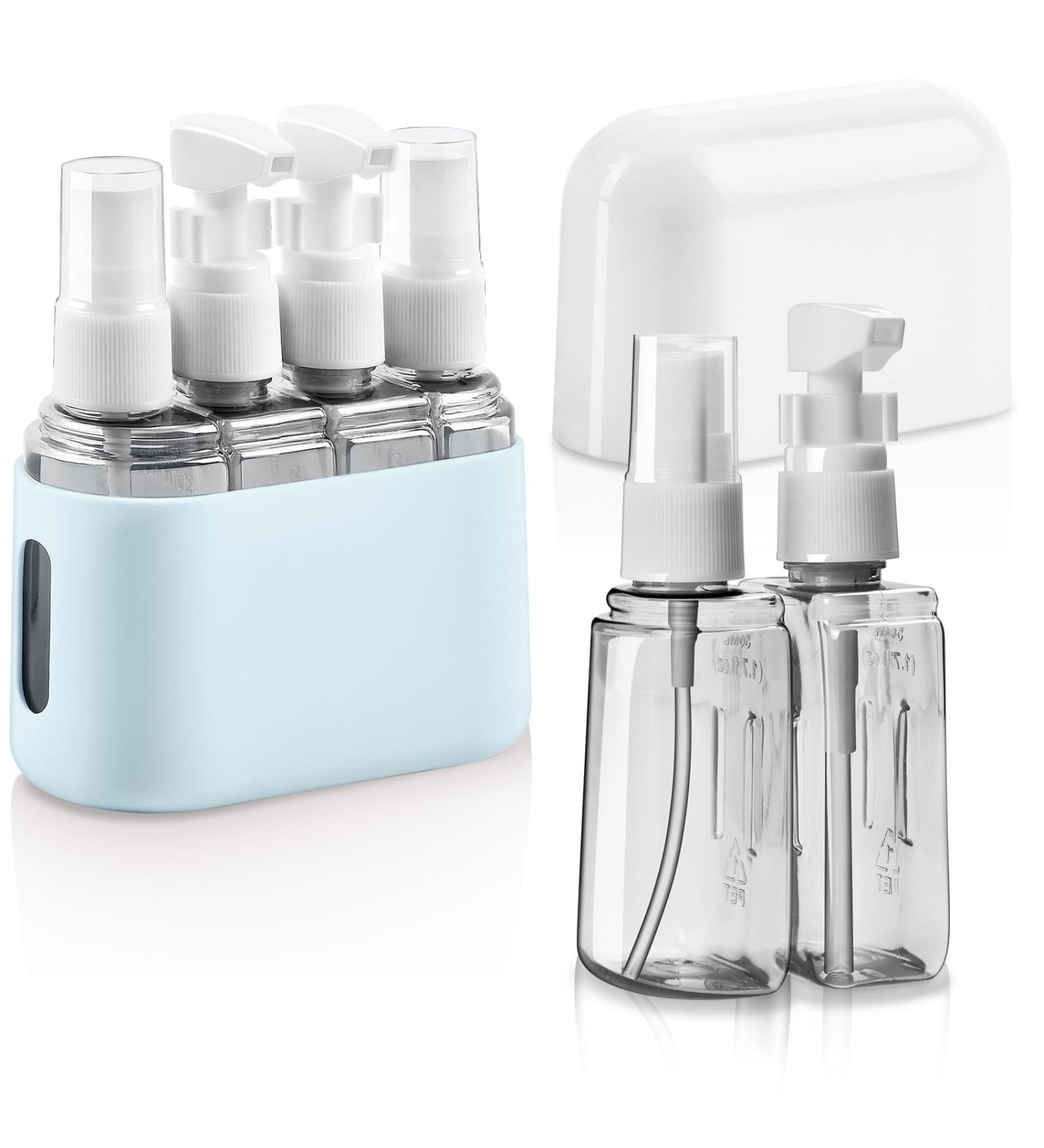 Flintronic 4-in-1 Travel Bottles Set - 50ml Leak-Proof Containers for Shampoo Conditioner & Cosmetics - Portable Travel Accessories with Labels - Blue - Buy Online on GoSupps.com