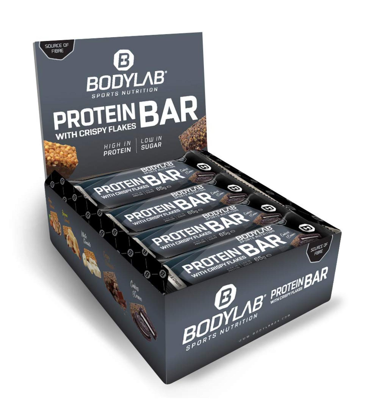 Buy BODYLAB24 Crispy Protein Bar 12x65g - High Protein Low Sugar Fiber-Rich Cookies & Cream Snack - Ideal Fitness Boost - Buy Online on GoSupps.com