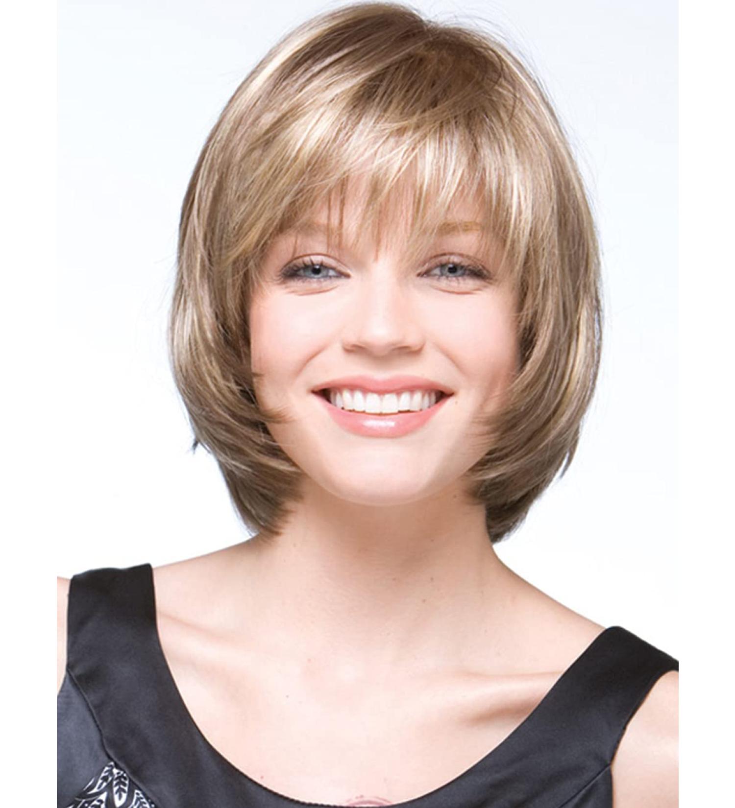 Short Blonde Pixie Bob Wig with Bangs - Layered Straight Bob Wig for White Women - Heat Resistant Synthetic Hair - Buy Online on GoSupps.com