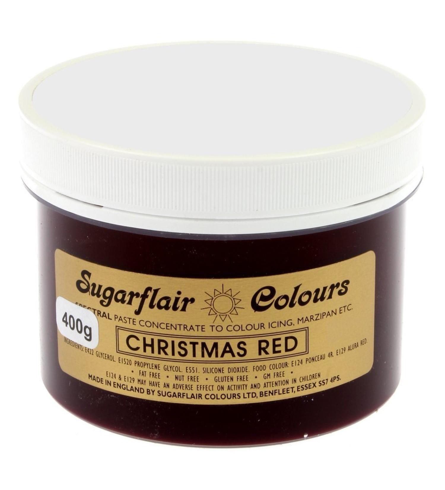 Sugarflair BULK 400 gram Concentrated Food Colour Paste Gel Cake Decorating. Red Green Yellow Pink Blue Black (Christmas Red)