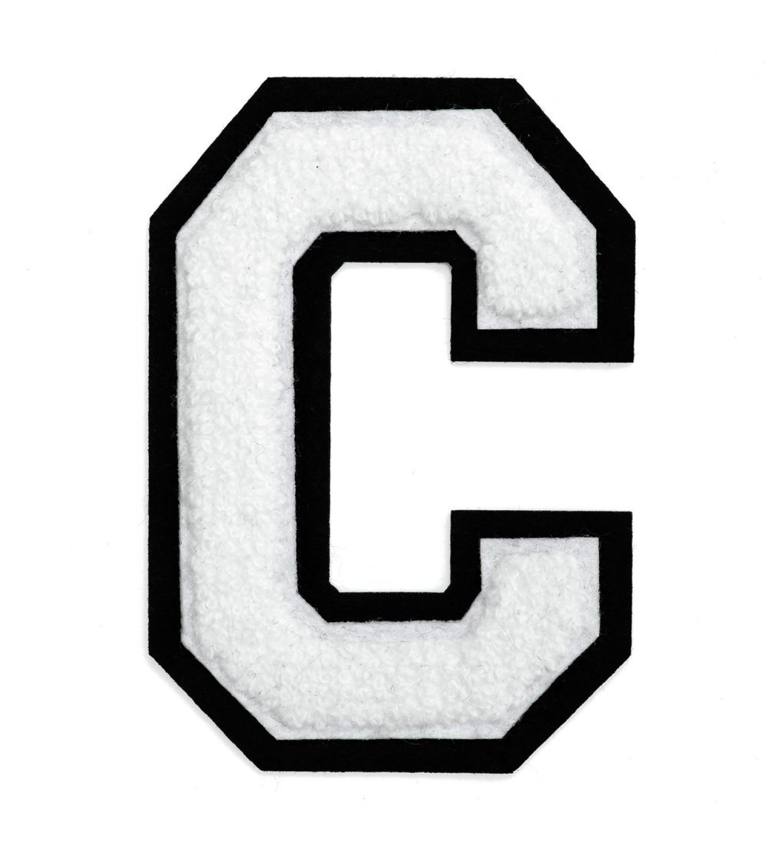 Letter C - Chenille Stitch Varsity Letter Iron-On Patch by pc, 4-1/2", White/Black, TR-11648 White/Black C