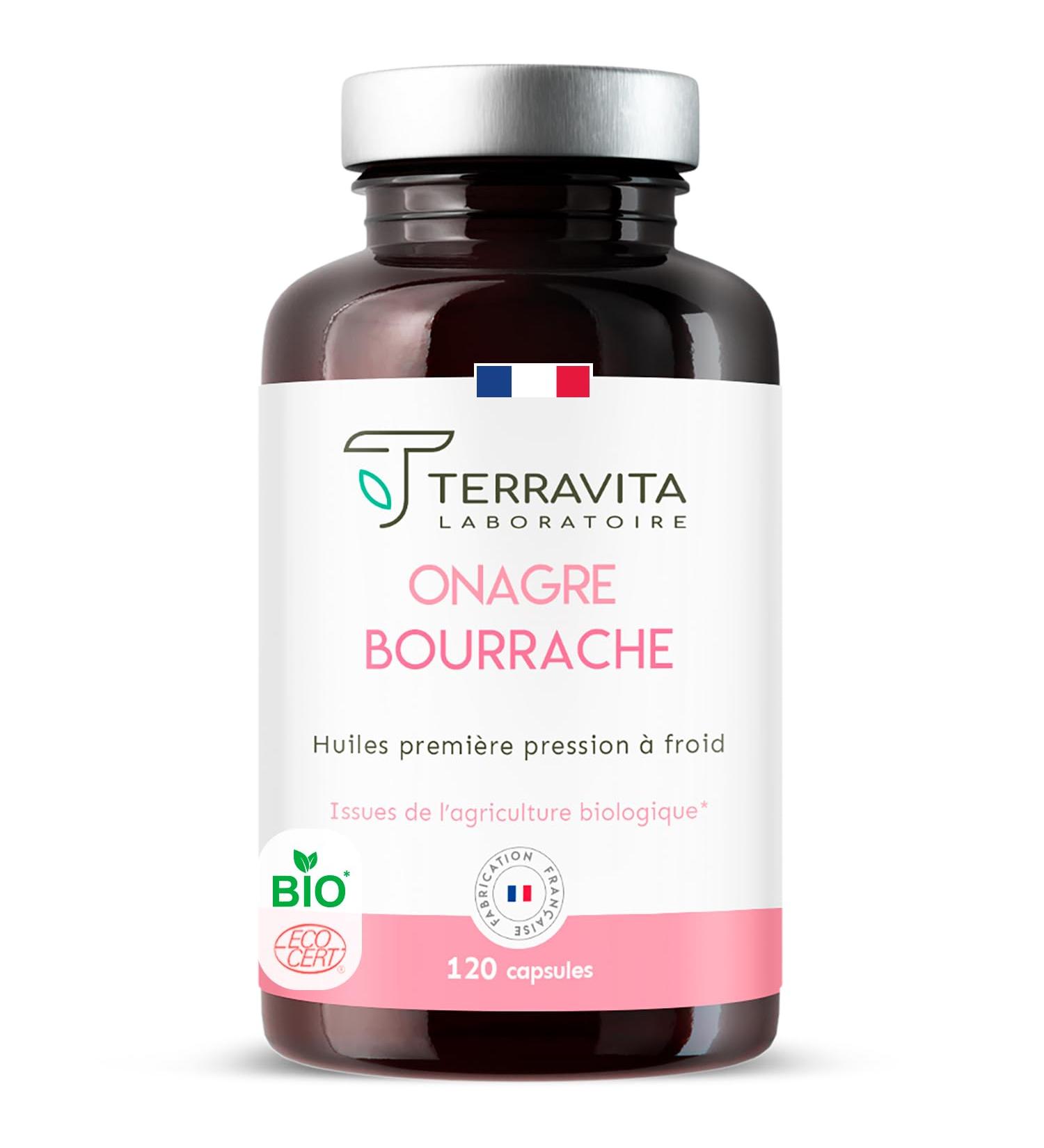 EVENING PRIMROSE and BORAGE | Organic Cold Pressed Oils | 120 Capsules of 500 mg | Deep Skin Hydration | Hormonal System Regulation | Ecocert Made in France Label | Terravita - Buy Online on GoSupps.com