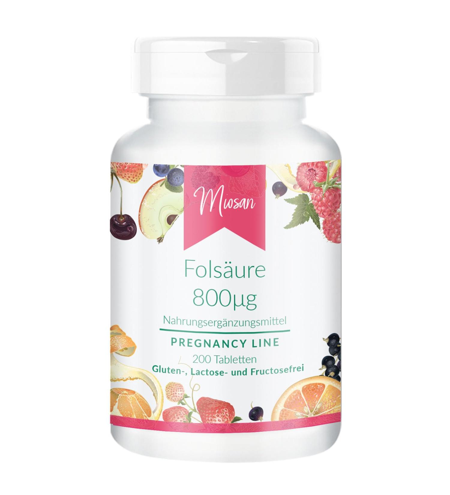 Folic acid 800g - Pregnancy line- 200 tablets - high -dose - 100% vegan - production & laboratory test in Germany |Miosan Club - exclusive well -being
