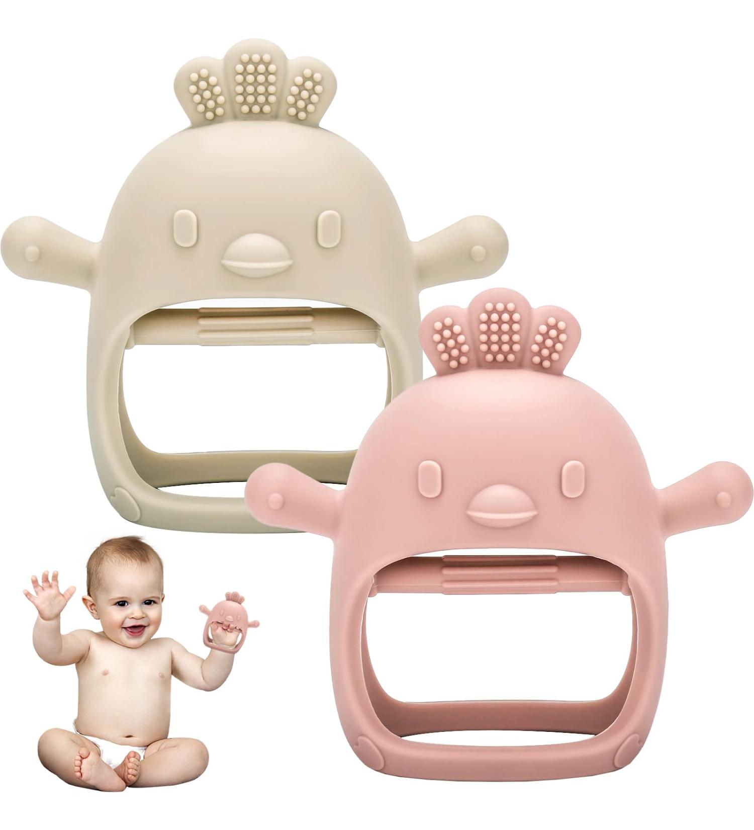 2 Pack Teething Toys for Baby Teething Mitten for Babies Baby Toys 0-6 Months Silicone Teether for Toddler Infant Baby Boy Girl Shower Gifts Teething Relief Chew Toys (Chicken Beige + Pink) - Buy Online on GoSupps.com