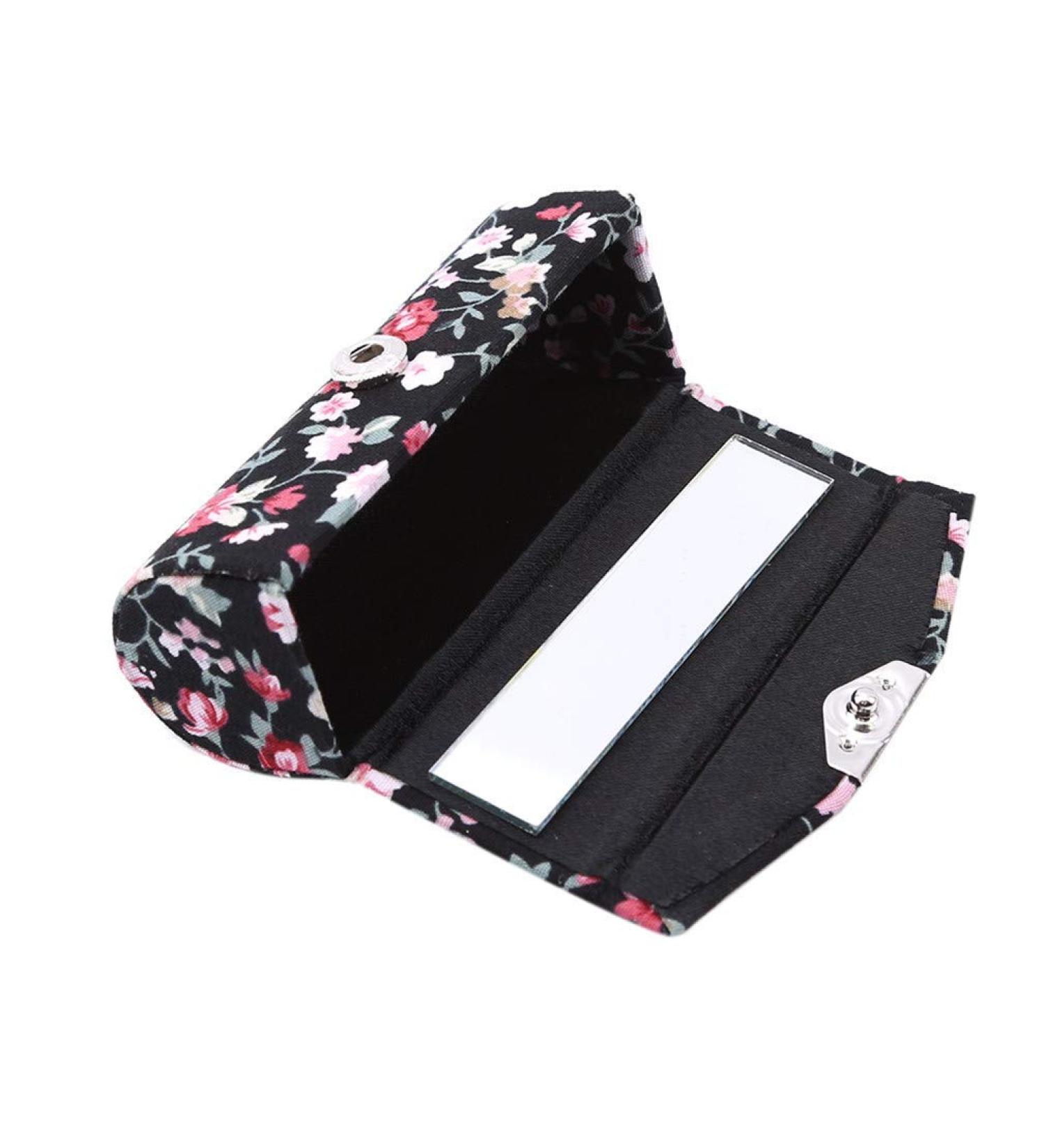 Retro Floral Lipstick Case with Mirror - Stylish Black Lip Gloss Box & Jewelry Storage - New Release - Buy Online on GoSupps.com