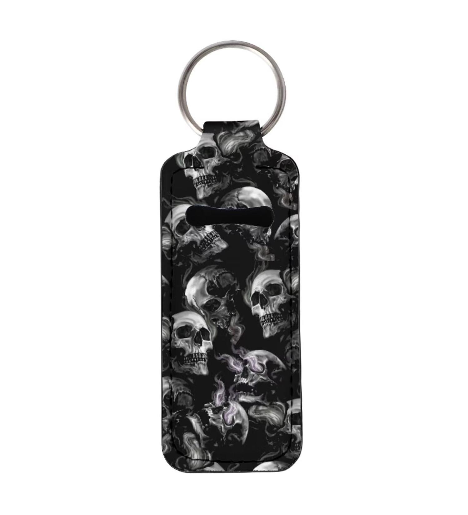 Cool Punk Skull Pattern Lip Gloss Tube Holder Keychain - Neoprene Chapstick Sleeve | International Shipping - Buy Online on GoSupps.com