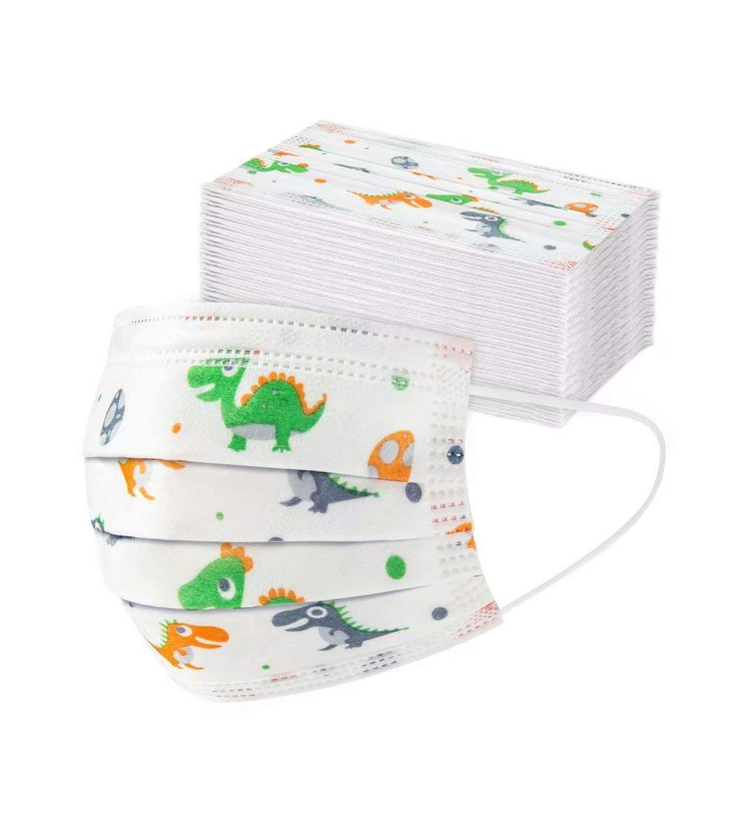 Cute Kids Face Mask - 3 Ply Protective Earloop Disposable Masks with Dinosaur Print 50PCS - Buy Online on GoSupps.com