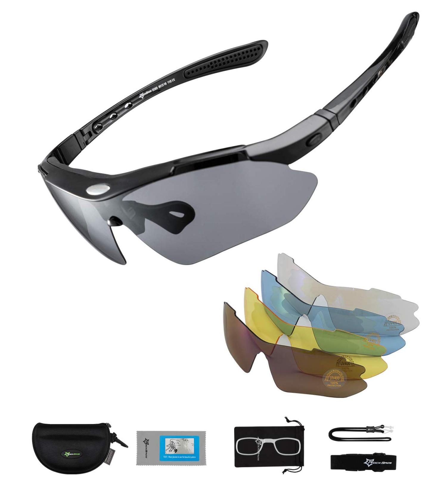 Rockbros Polarized Bicycle Glasses - 5 Interchangeable Lenses for Men & Women | Sports Sunglasses for Cycling Fishing & Outdoor Activities - Buy Online on GoSupps.com