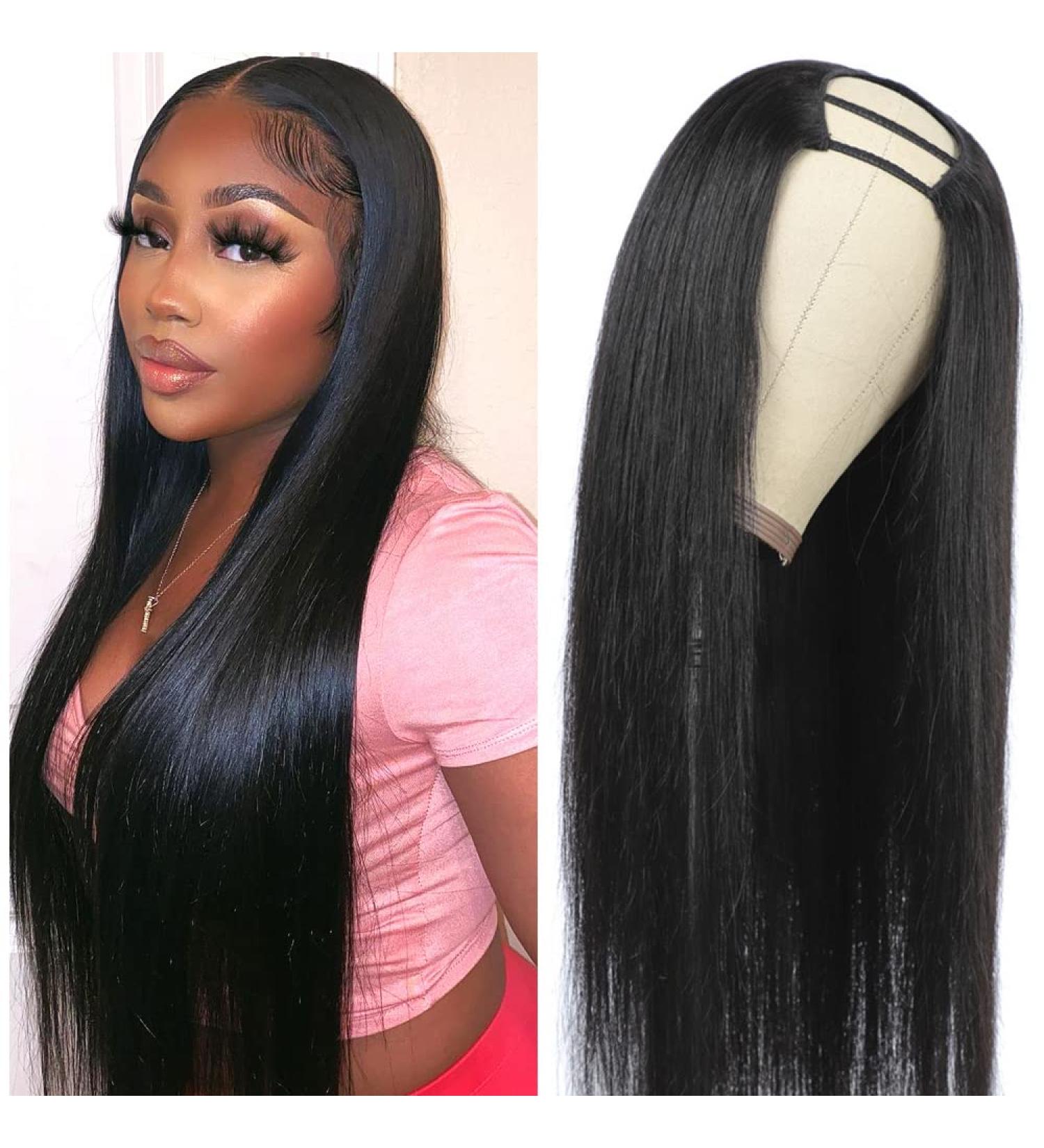 CanaryFly 24 Inch Brazilian Straight Human Hair U-Part Wig for Black Women - 180% Density, Natural Color, Glueless - Buy Online on GoSupps.com