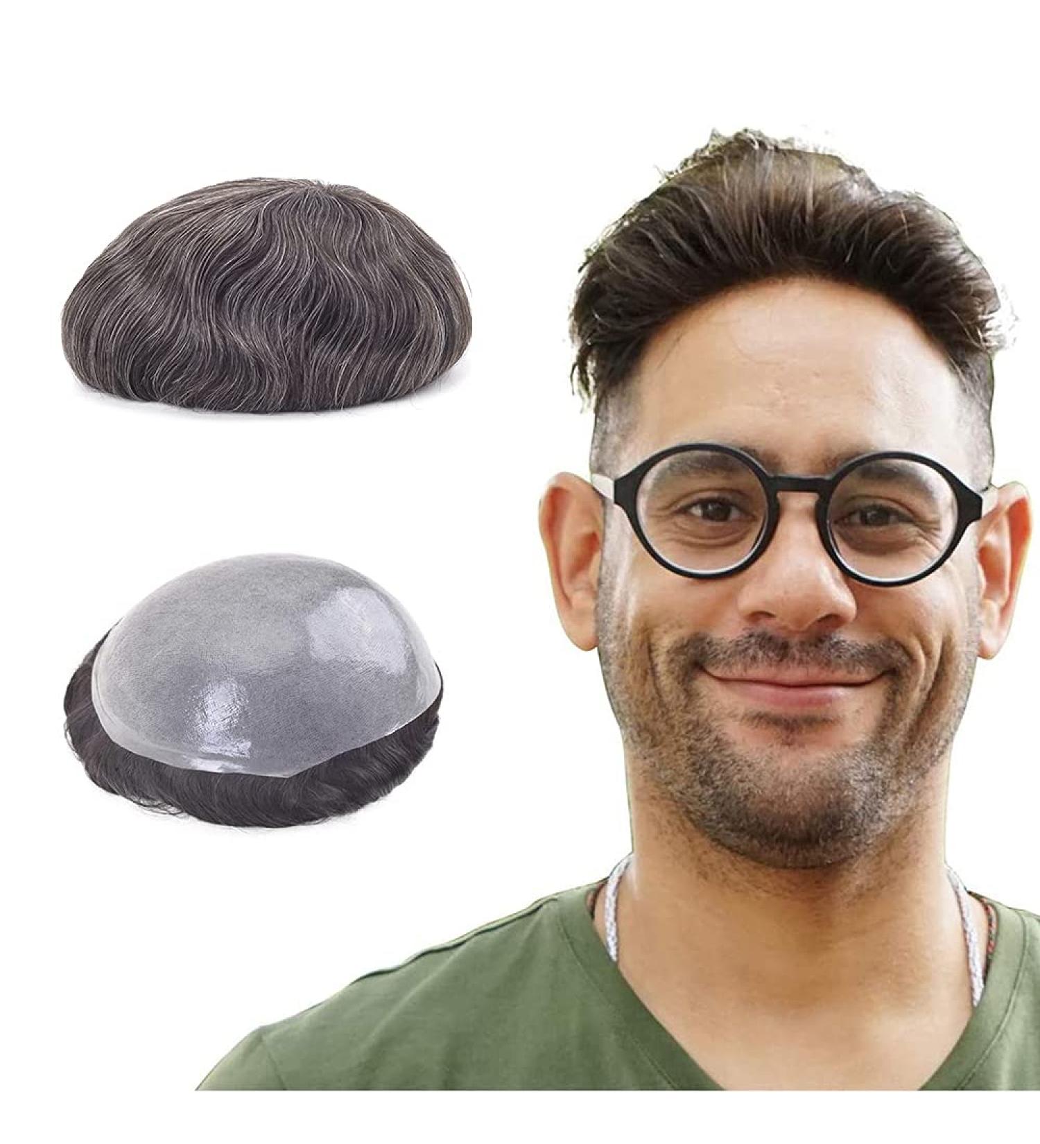 Lordhair Men's Wig - Natural Real Hair Toupet 0.08mm V-Looped Skin Base Thin Hair Replacement System (20x25cm) - Buy Online on GoSupps.com