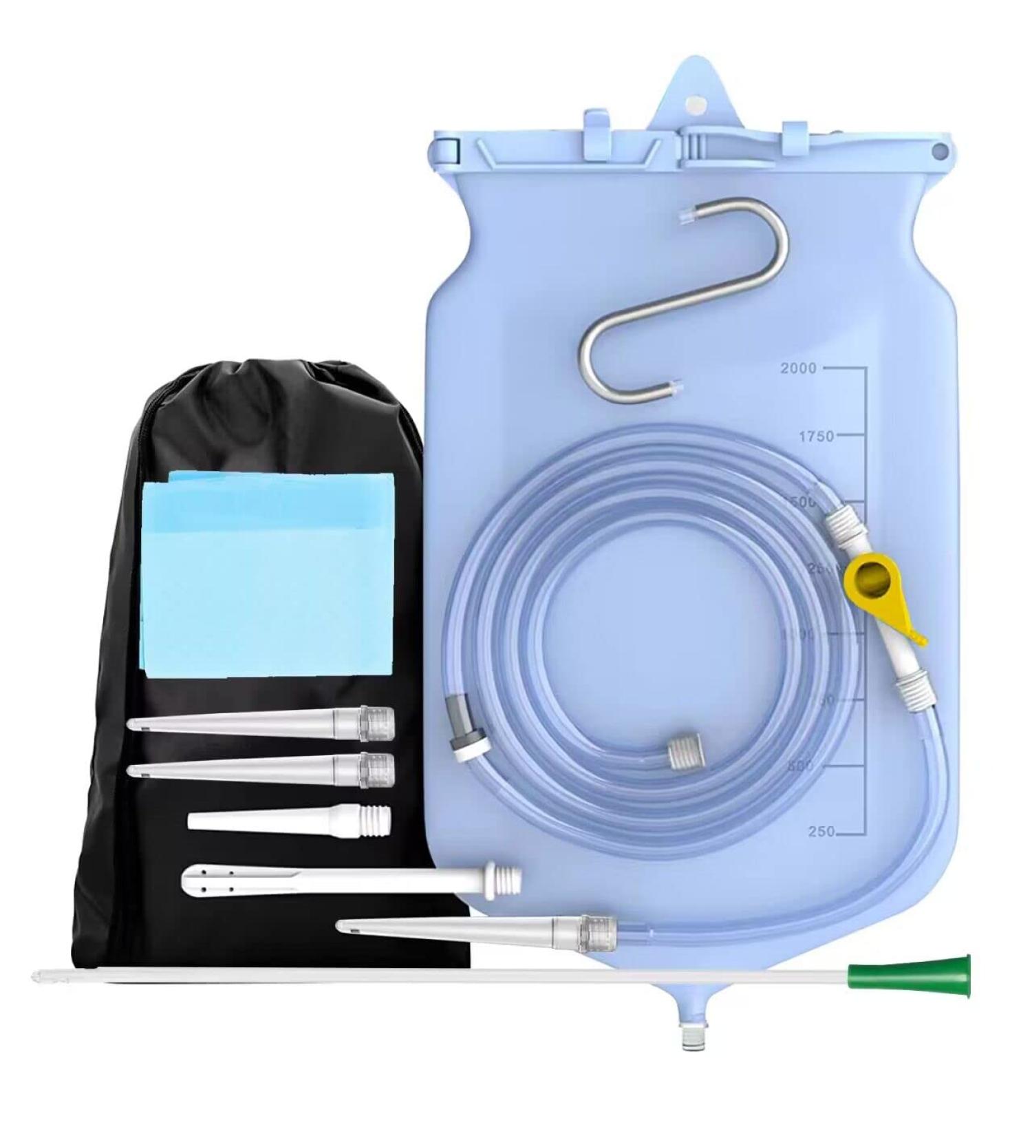 Silicone Enema Bucket Kit with 6 Nozzle Tips & Hose - Colon Cleansing for Adults & Kids - Buy Online on GoSupps.com