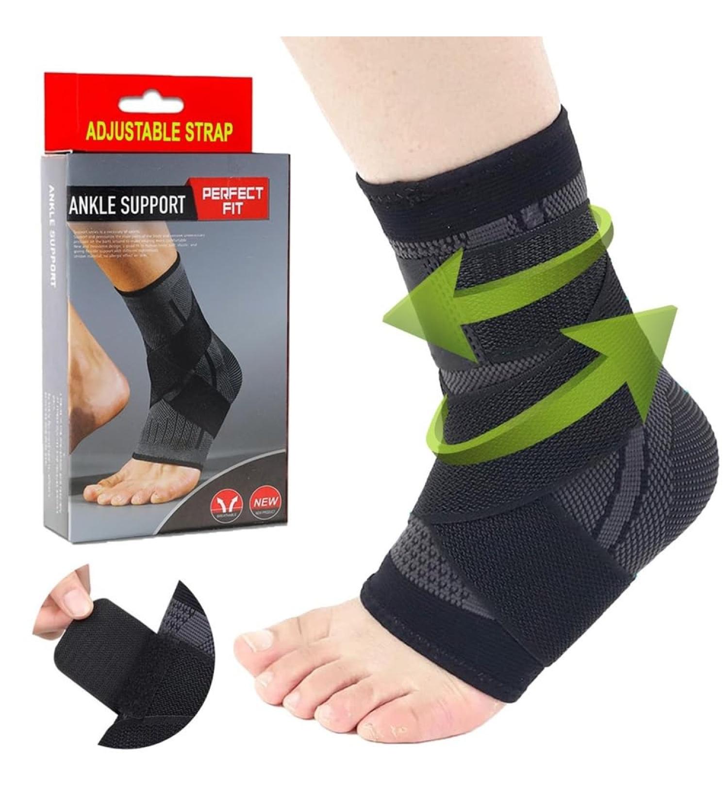 Adjustable Ankle Braces for Men & Women - Foot Compression Sleeve for Sprains Plantar Fasciitis Achilles Tendonitis - Large Black Foot Wraps - Buy Online on GoSupps.com