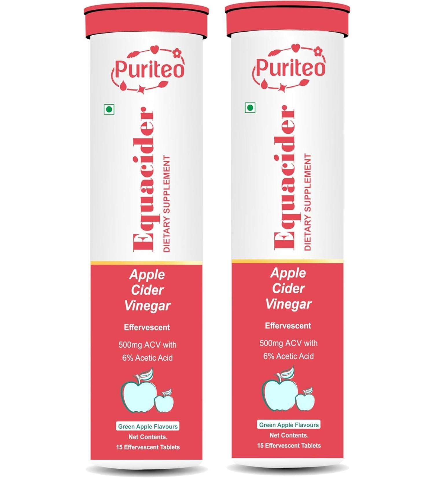 PURITEO-EQUACIDER Apple Cider Vinegar Effervescent Tablets - (15 Tablets Each Pack of 2) - Buy Online on GoSupps.com