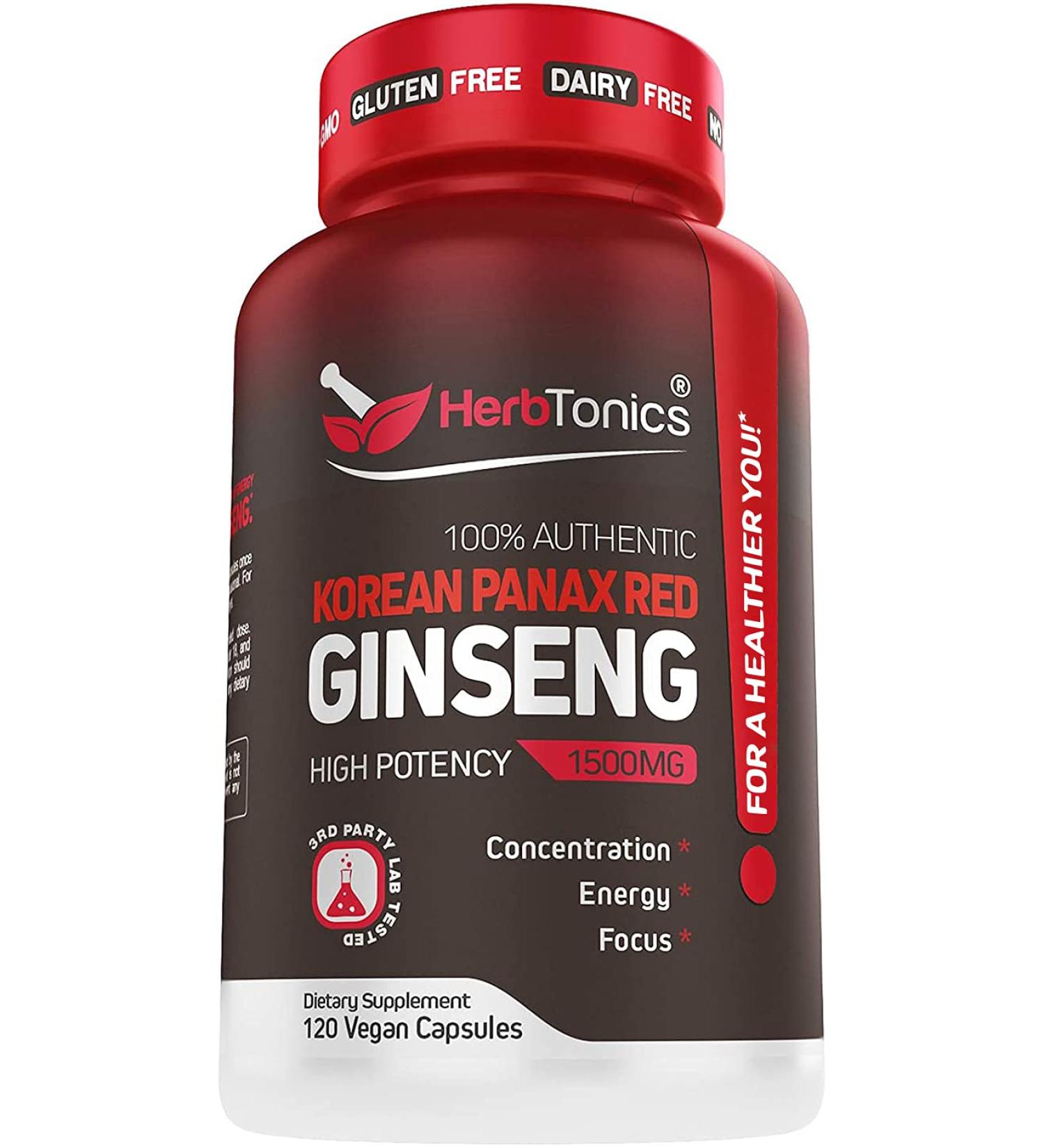 High Strength Korean Red Panax Ginseng Capsules 1500 mg - 120 Count | Herb Tonics - Buy Online on GoSupps.com