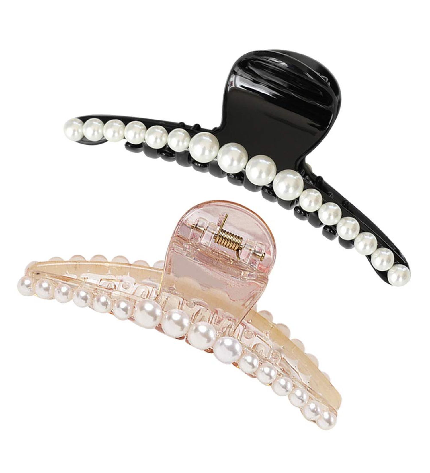 2pcs Pearl Hair Claw Clips Large Hair Jaw Barrettes Hair Girl Comb Clips Hair Bun Pins Pearl Hair Accessories for Women Girls - Buy Online on GoSupps.com