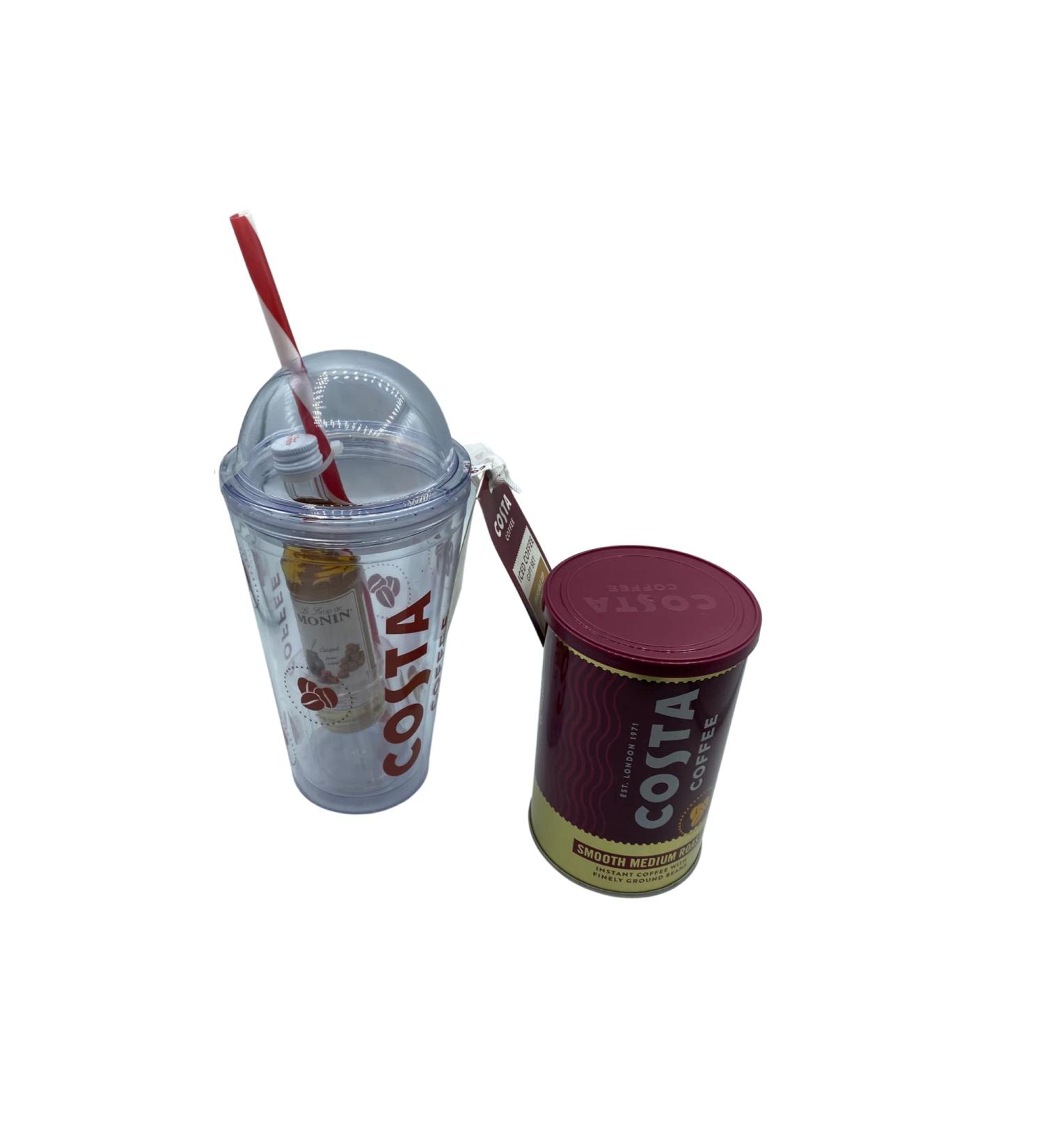 Coffee Gift Set Consisting Costa Iced Coffee Reusable Cup And Straw with Syrup Bundled with Costa Smooth Medium Roast Instant Coffee with Finely Ground Beans - Buy Online on GoSupps.com