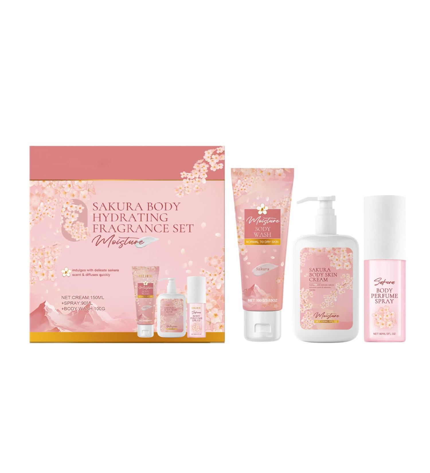 3pcs Cherry Blossom Body Essentials Wash Cream Perfume Daily Hydration Soft Skin Blooming Freshness One Size Pink - Buy Online on GoSupps.com