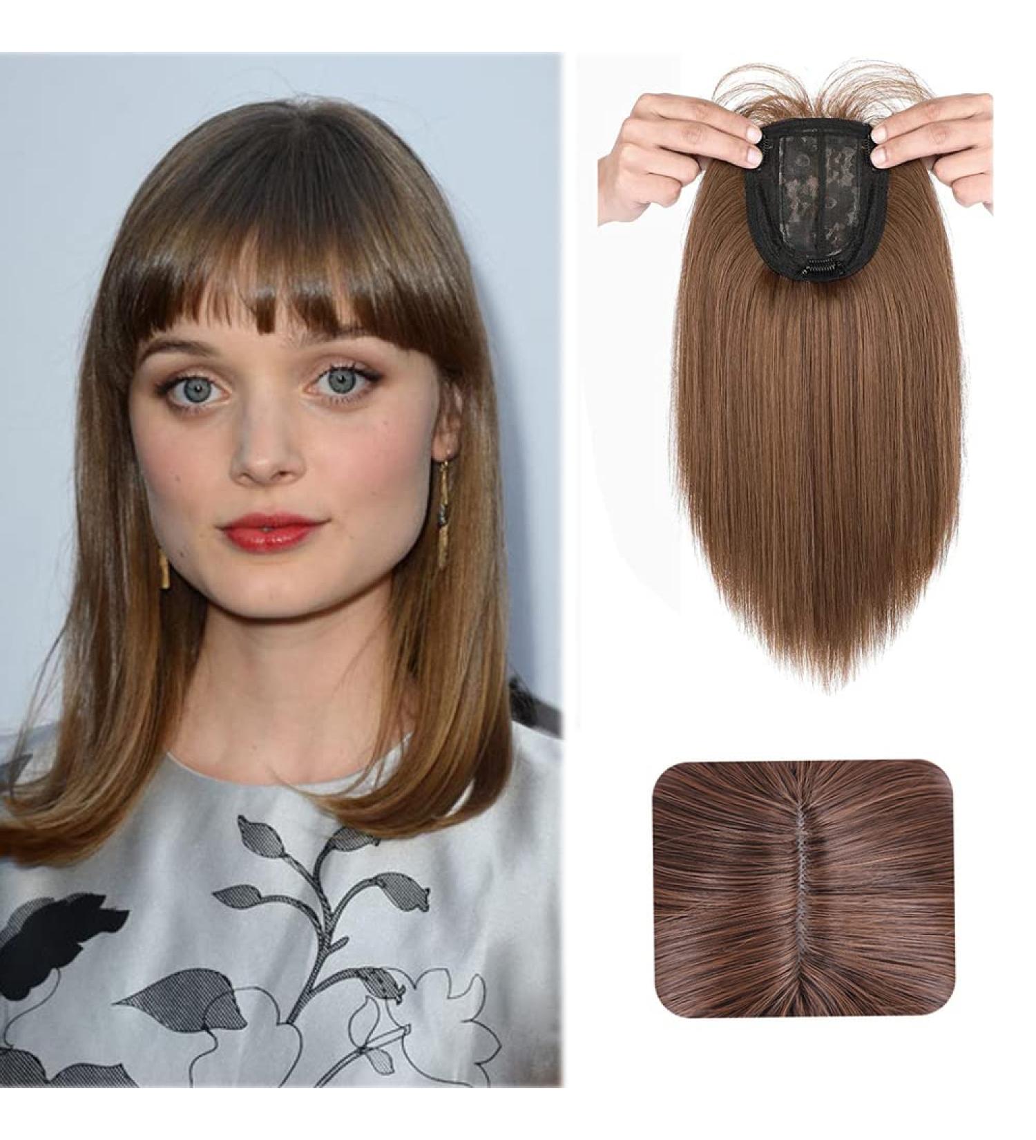Clip-in Straight Hair Topper with Fringe for Women | Thinning Hair Solution in Light Brown (14INCH/35CM) - Buy Online on GoSupps.com