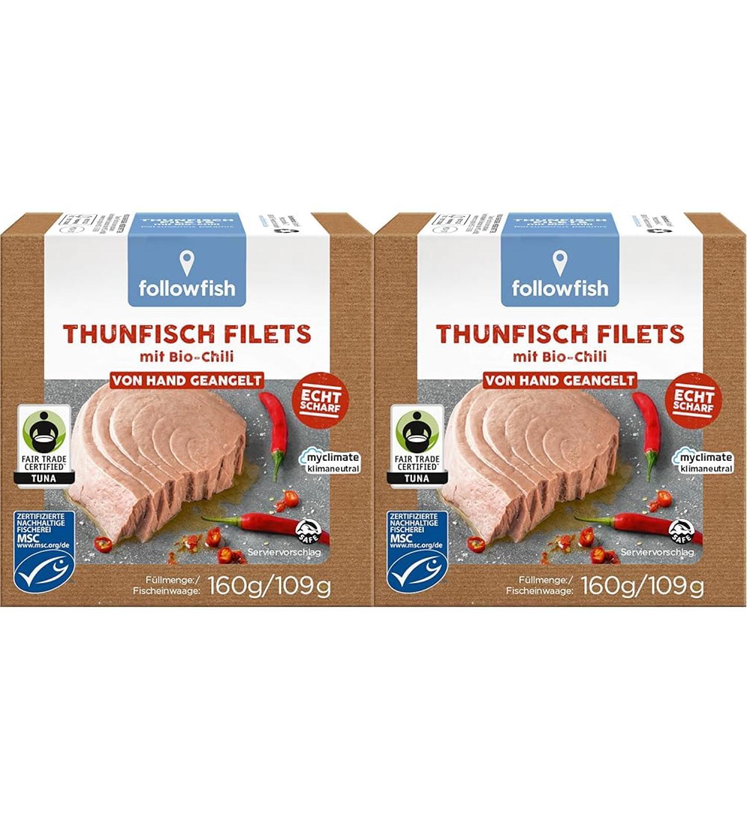 Buy followfish MSC Fair Trade Tuna Fillets with Organic Chili - 160g Pack of 2 | Sustainable & Delicious - Buy Online on GoSupps.com