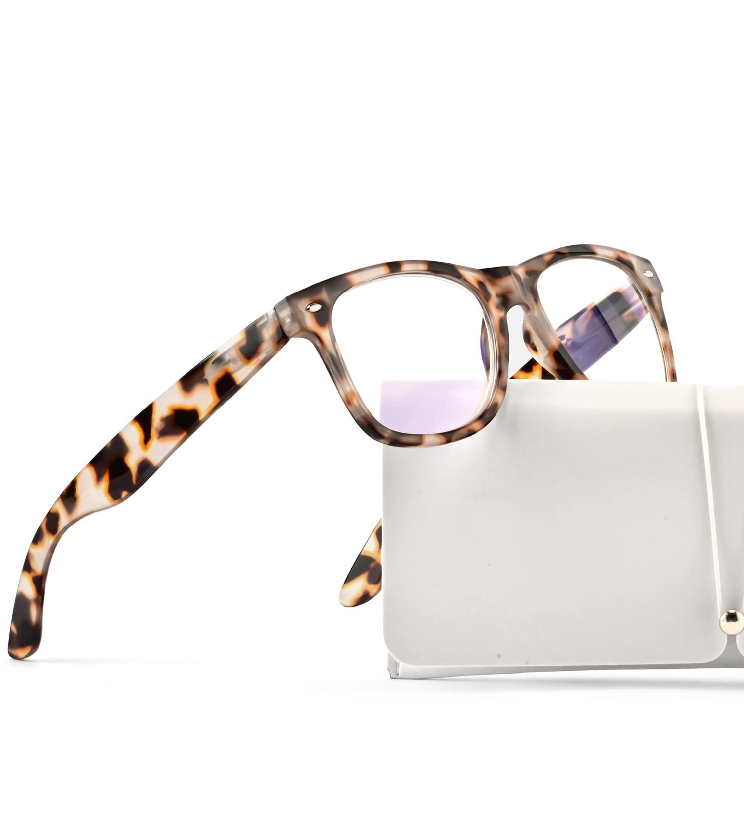 ABEJOJO Oversized Blue Light Blocking Reading Glasses for Women & Men - White Tortoise 0.0 Diopters Spring Hinge - Buy Online on GoSupps.com