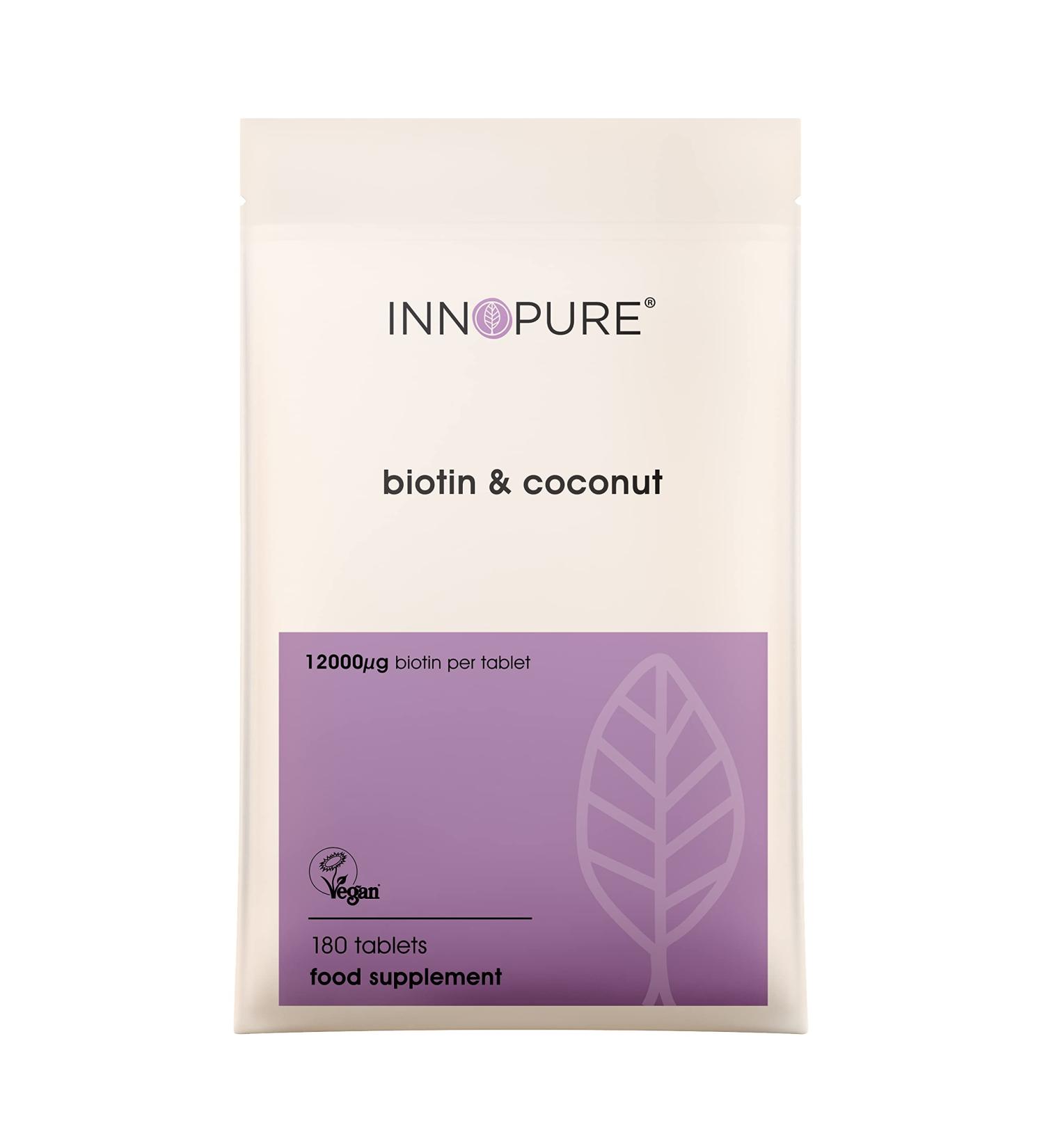 INNOPURE Premium Biotin Tablets High Strength 12000mcg per Tablet (180 Tablets) Vegan Society Certified - 6 Month Supply UK Made 180 Count (Pack of 1) - Buy Online on GoSupps.com