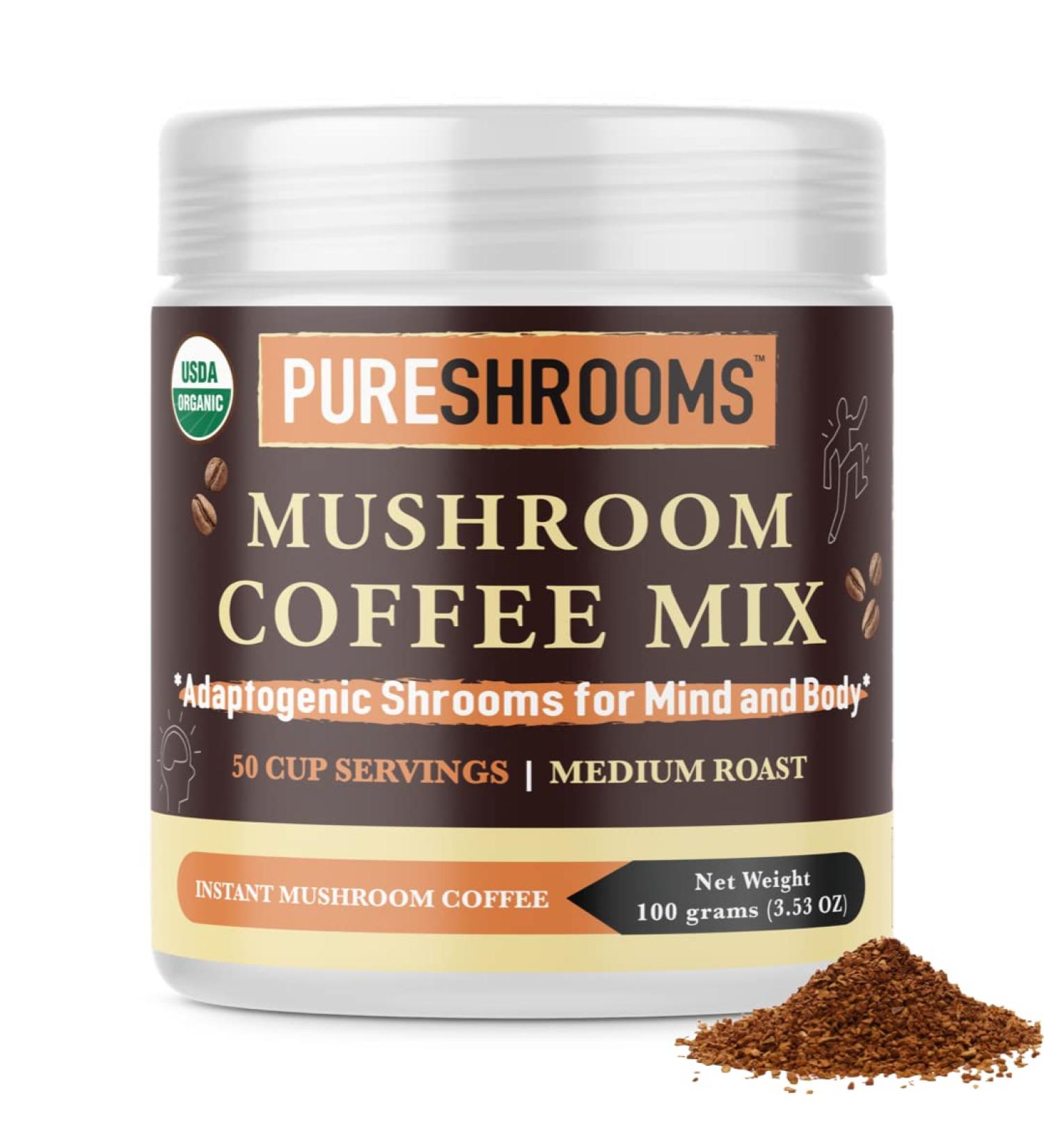 PureShrooms Mushroom Instant Coffee - Nootropic Adaptogen Blend with Lion's Mane, Reishi & Cordyceps - Natural Energy Boost with No Jitters - Sugar-Free & Preservative-Free - Buy Online on GoSupps.com