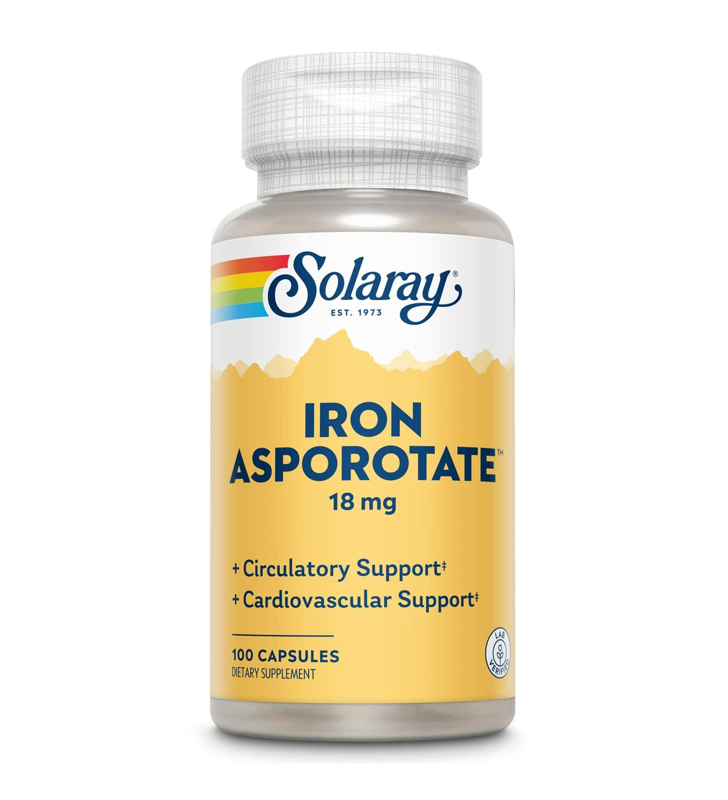 Solaray Iron Asporotate Capsules 18mg | 100 Count