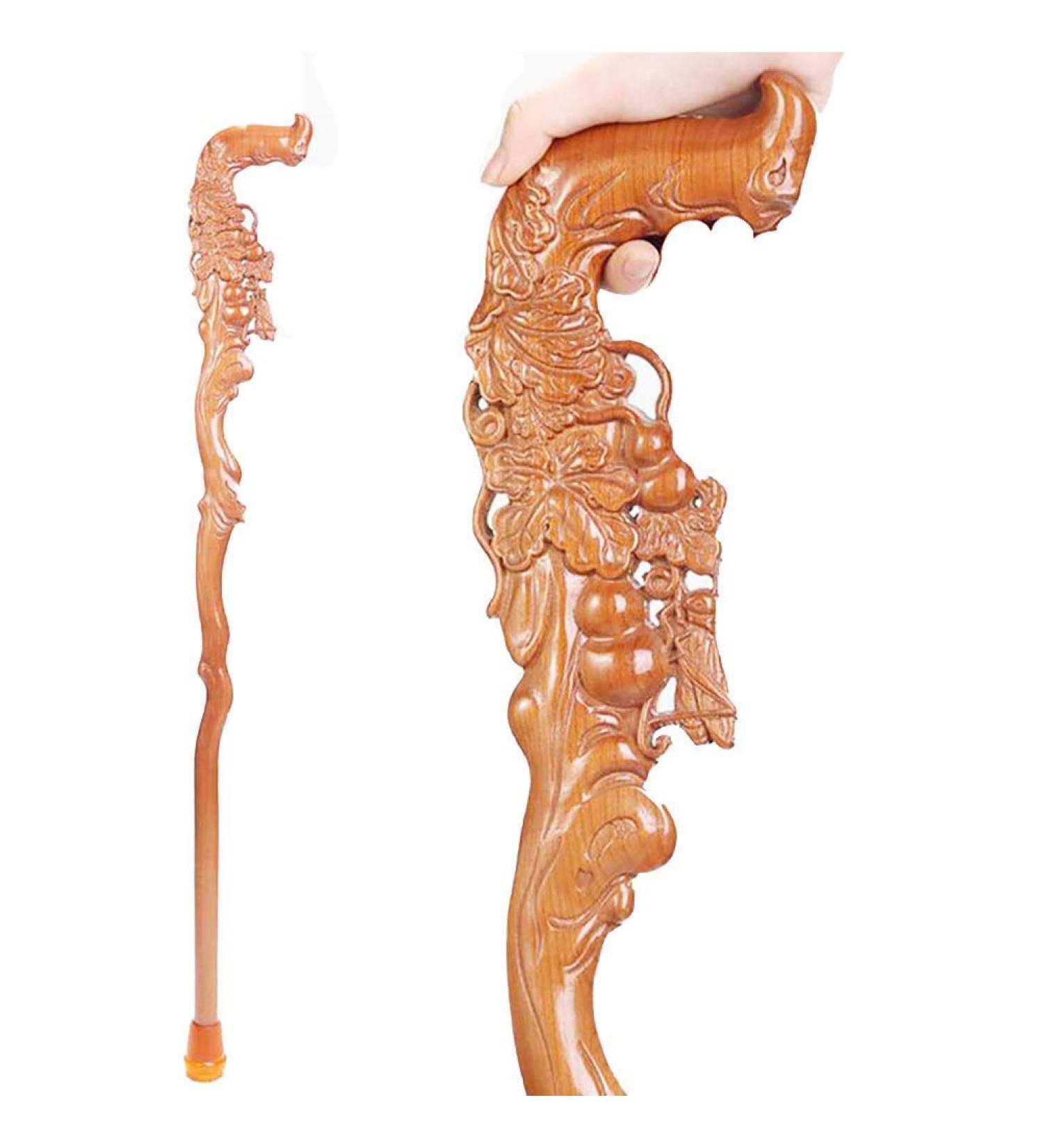 Wood Cane Hand Carved Crutch Fashionable Sturdy Stable Gifts for Men and Women 90Cm Beautiful Scenery Bathing in Sunlight - Buy Online on GoSupps.com
