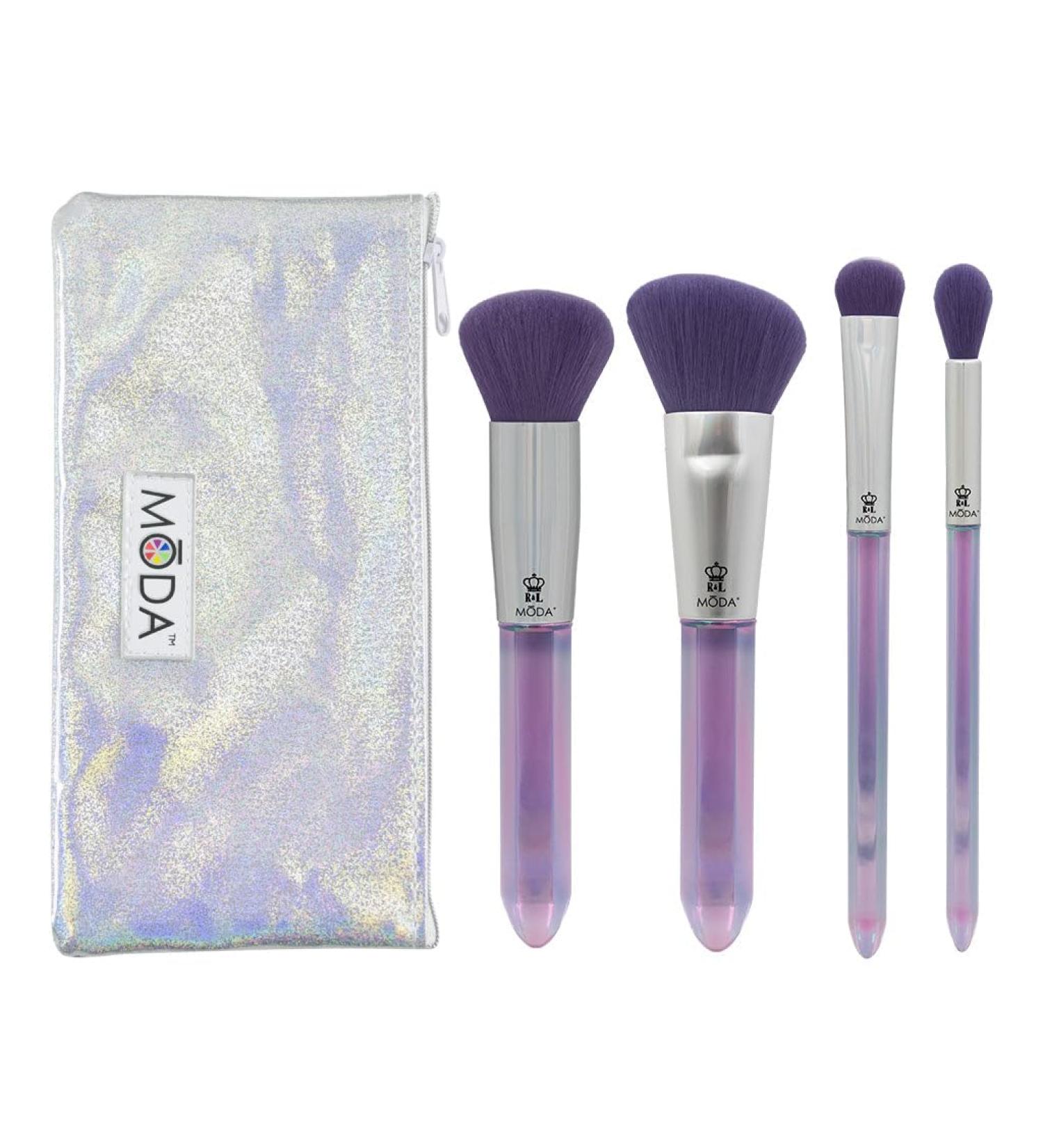MODA Royal & Langnickel Full Size Mythical Crystal 5pc Makeup Brush Set with Pouch Includes - Powder Angle Brush MD Shader and Crease Brushes Brilliant Amethyst - Buy Online on GoSupps.com