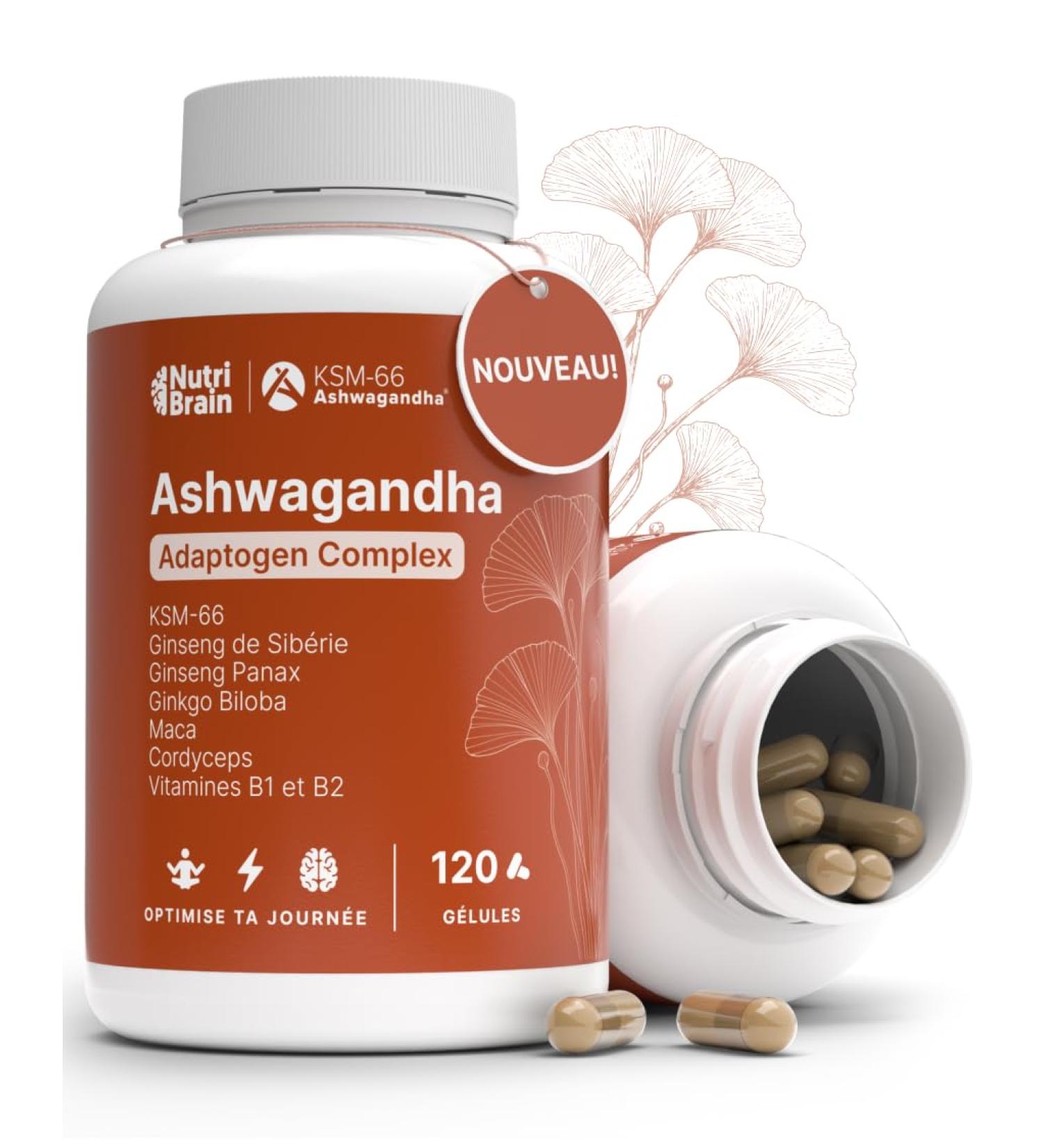 Ashwagandha Complex avec KSM-66 Ginseng Ginkgo Biloba Maca Cordyceps Vitamines B1-B2 | Adaptog ne Anti-stress quilibre nergie Performance | 120 G lules | V gan Sans OGM Sans Gluten - Buy Online on GoSupps.com
