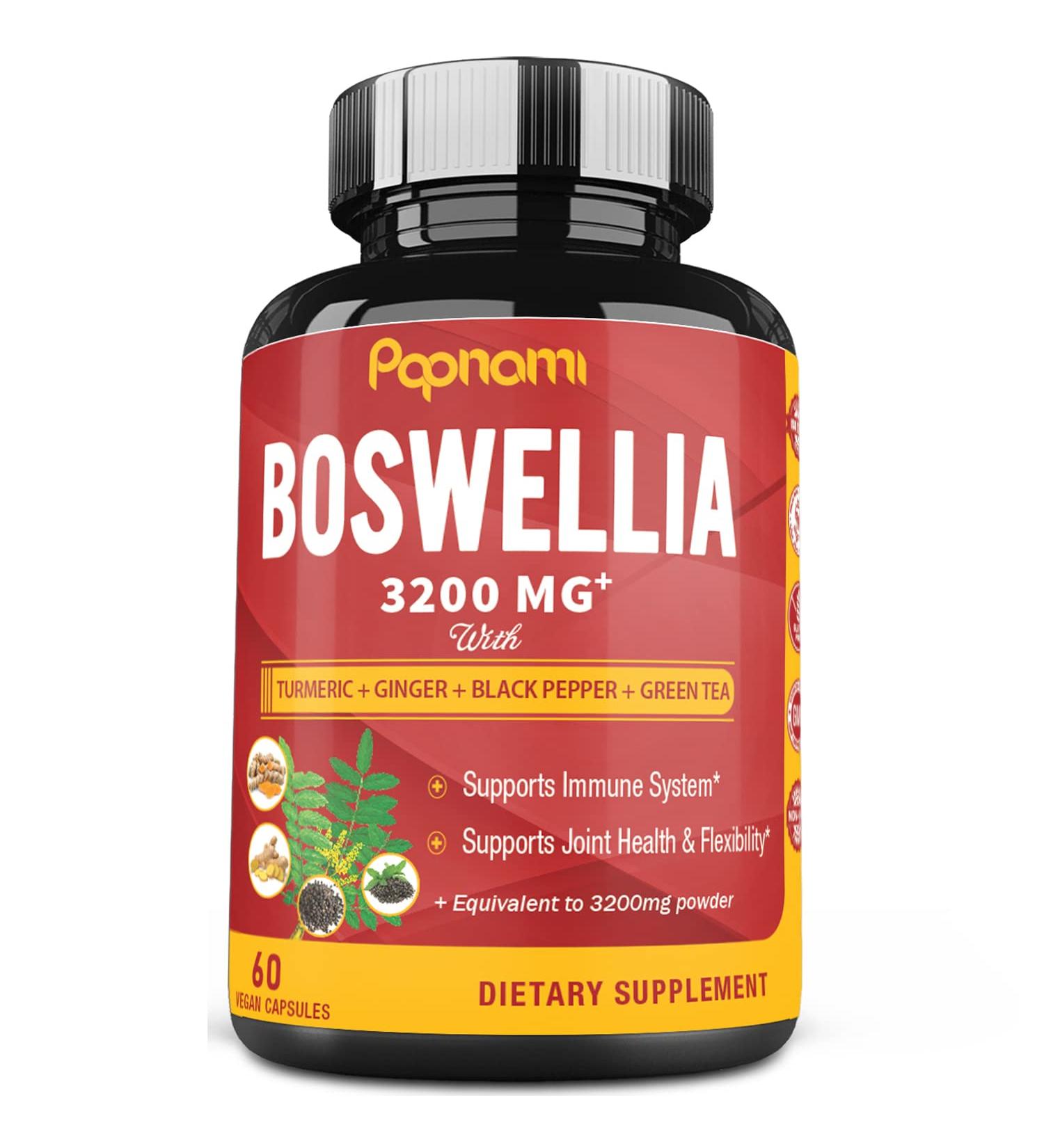 Organic Boswellia Serrata Extract Capsules 3200MG + Turmeric Curcumin Ginger Black Pepper Green Tea - Joint Health Support Supplement | 5 Months Supply, Enhanced Absorption | 150 Vegan Capsules - Buy Online on GoSupps.com