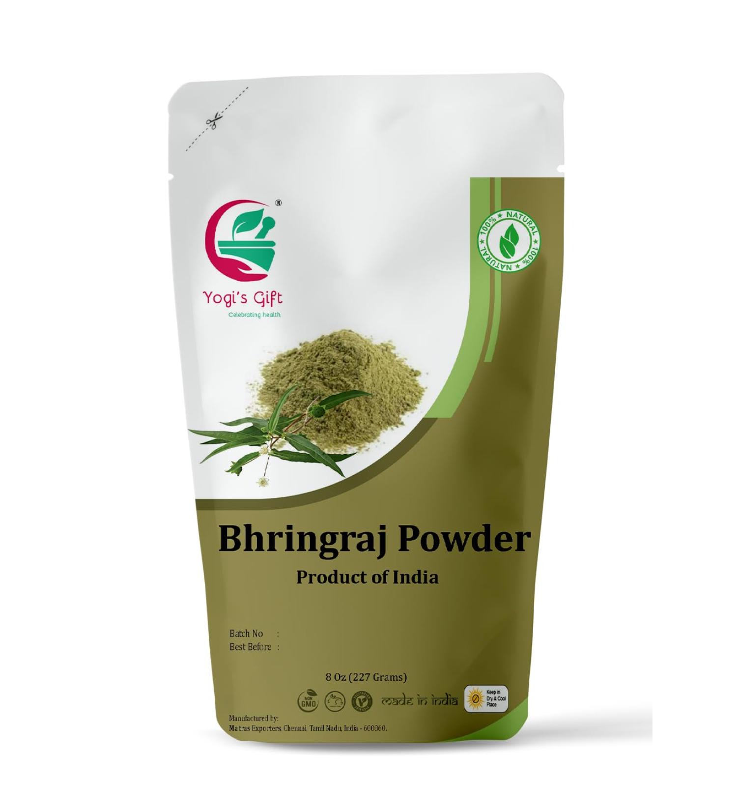 100% Pure Bhringraj Powder - 8 oz | Eclipta Alba | Karisalankanni | False Daisy - Organic Hair & Health Benefits | Yogis Gift  - Buy Online on GoSupps.com