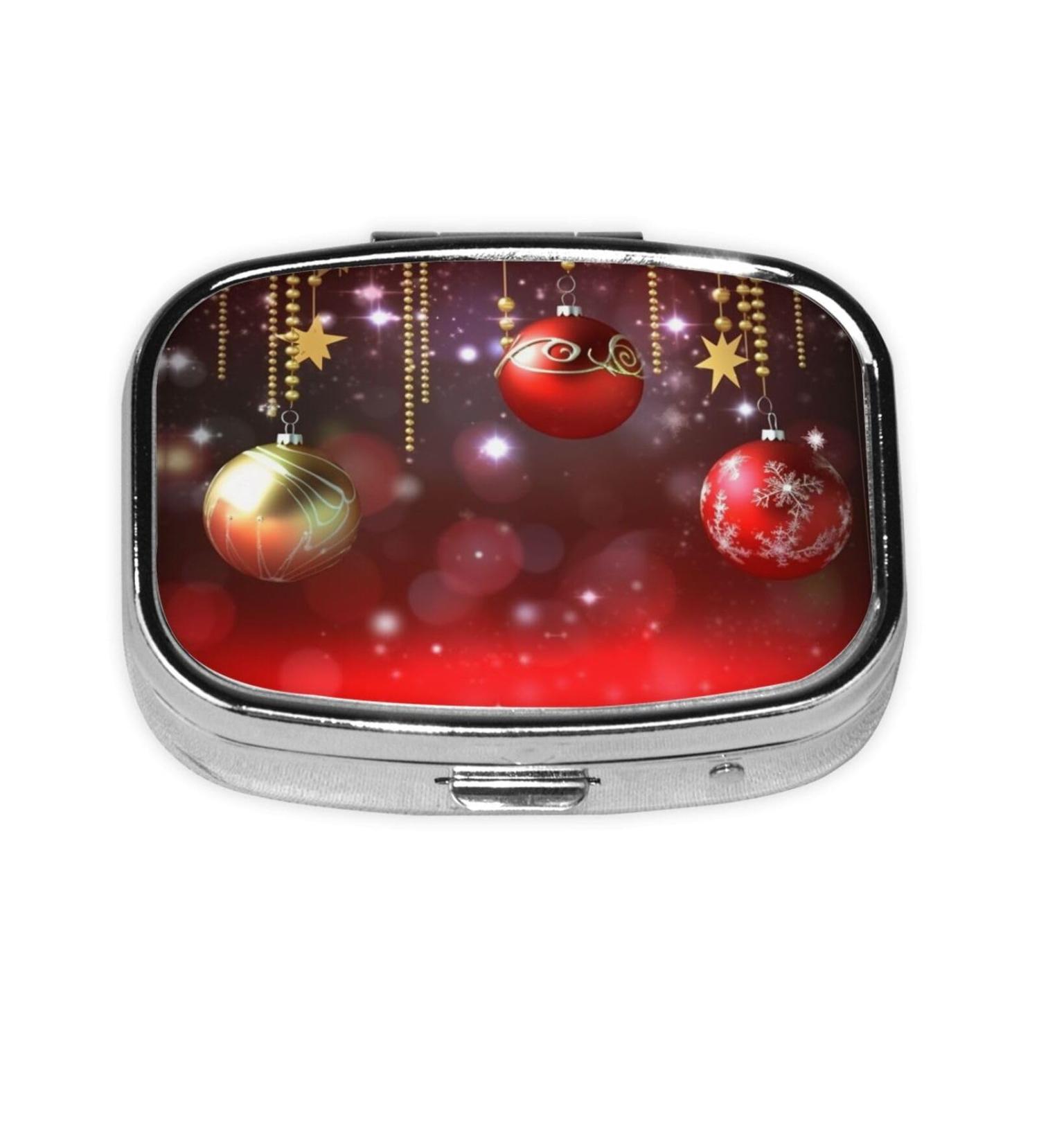 Merry Christmas 2 Compartment Small Pill Case | Cute Travel Pill Organizer for Pocket & Purse Gifts - Buy Online on GoSupps.com