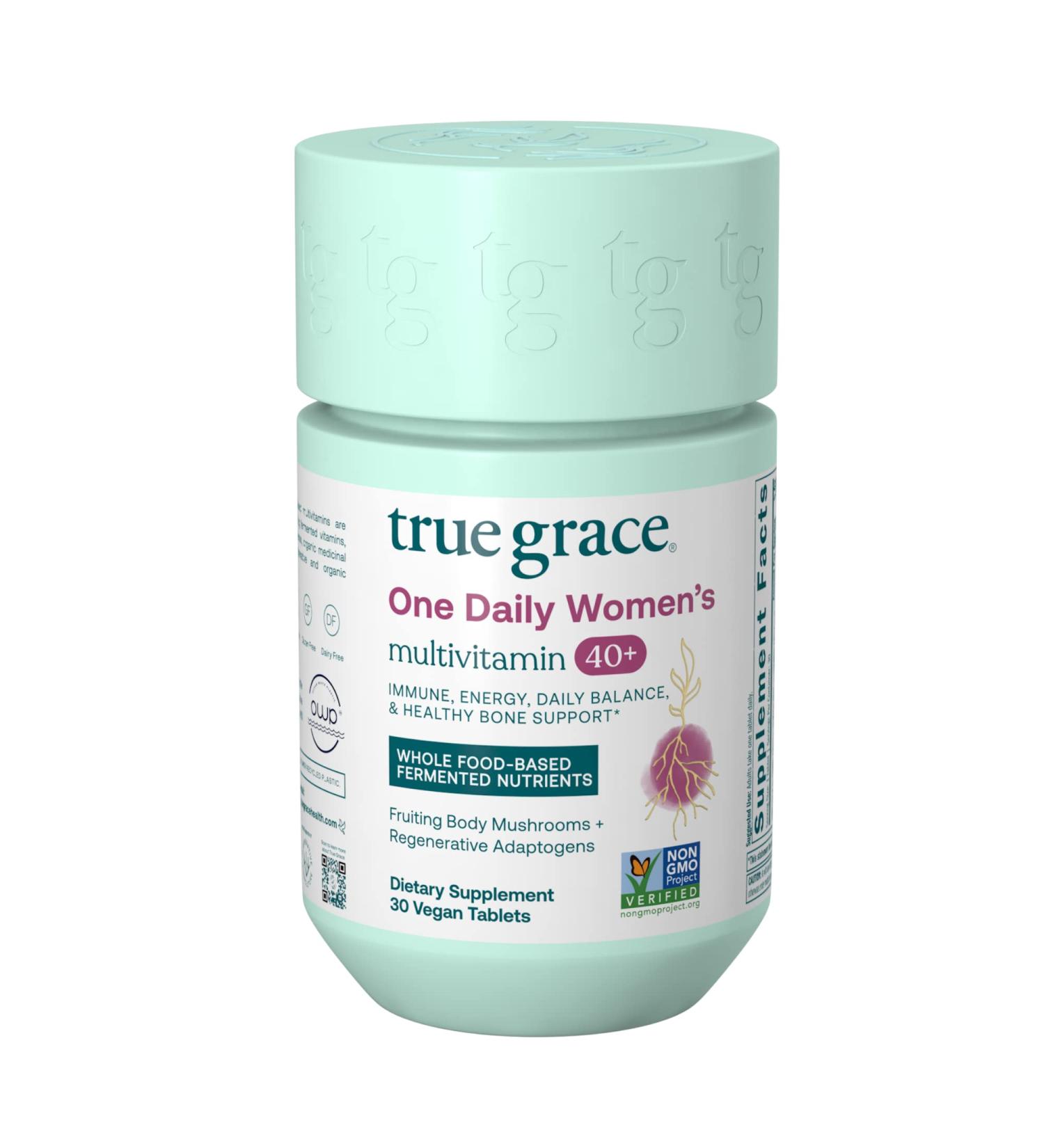 True Grace 40+ Women's Multivitamin with Fermented Minerals & Organic Adaptogens - Energy, Immune & Bone Support - 30 Vegan Tablets - Buy Online on GoSupps.com