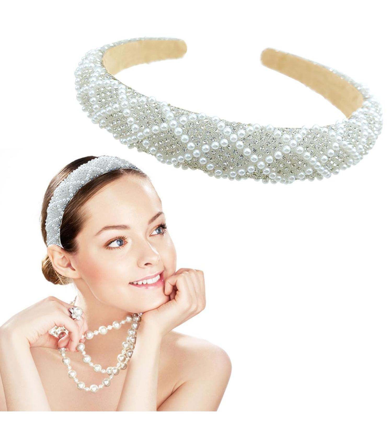 Crystal Rhinestone Headbands Velvet Padded Wide Headwear Bling Hairbands Non-slip Hard Headbands for Women Girls Daily Wearing Party Wedding Hair Accessories - Buy Online on GoSupps.com