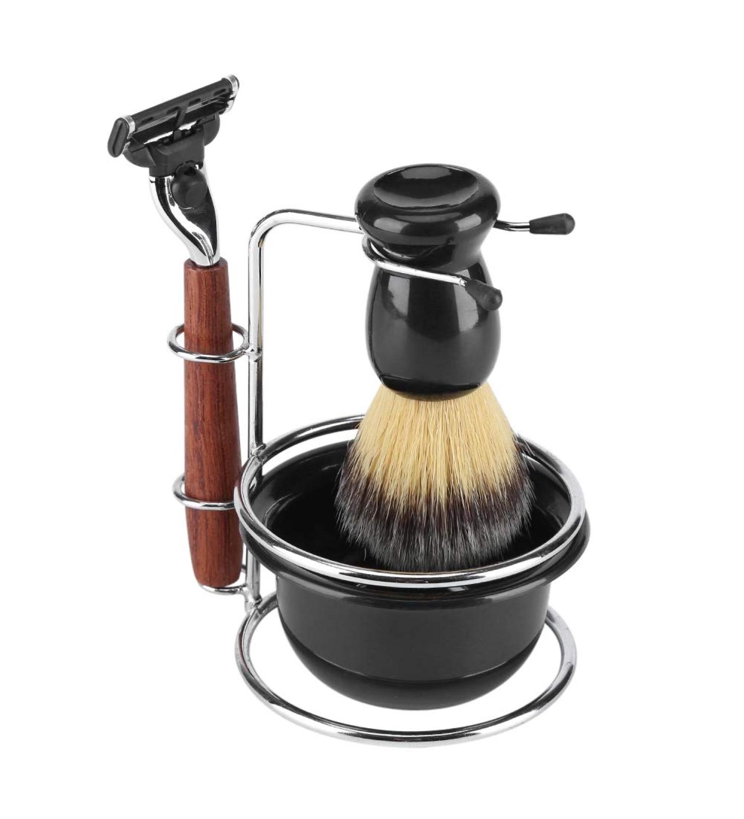 FDIT 4-Part Razor Shaving Set | Stainless Steel Manual Razor Brush & Bowl for Men | Premium Wet Shaving Experience - Buy Online on GoSupps.com