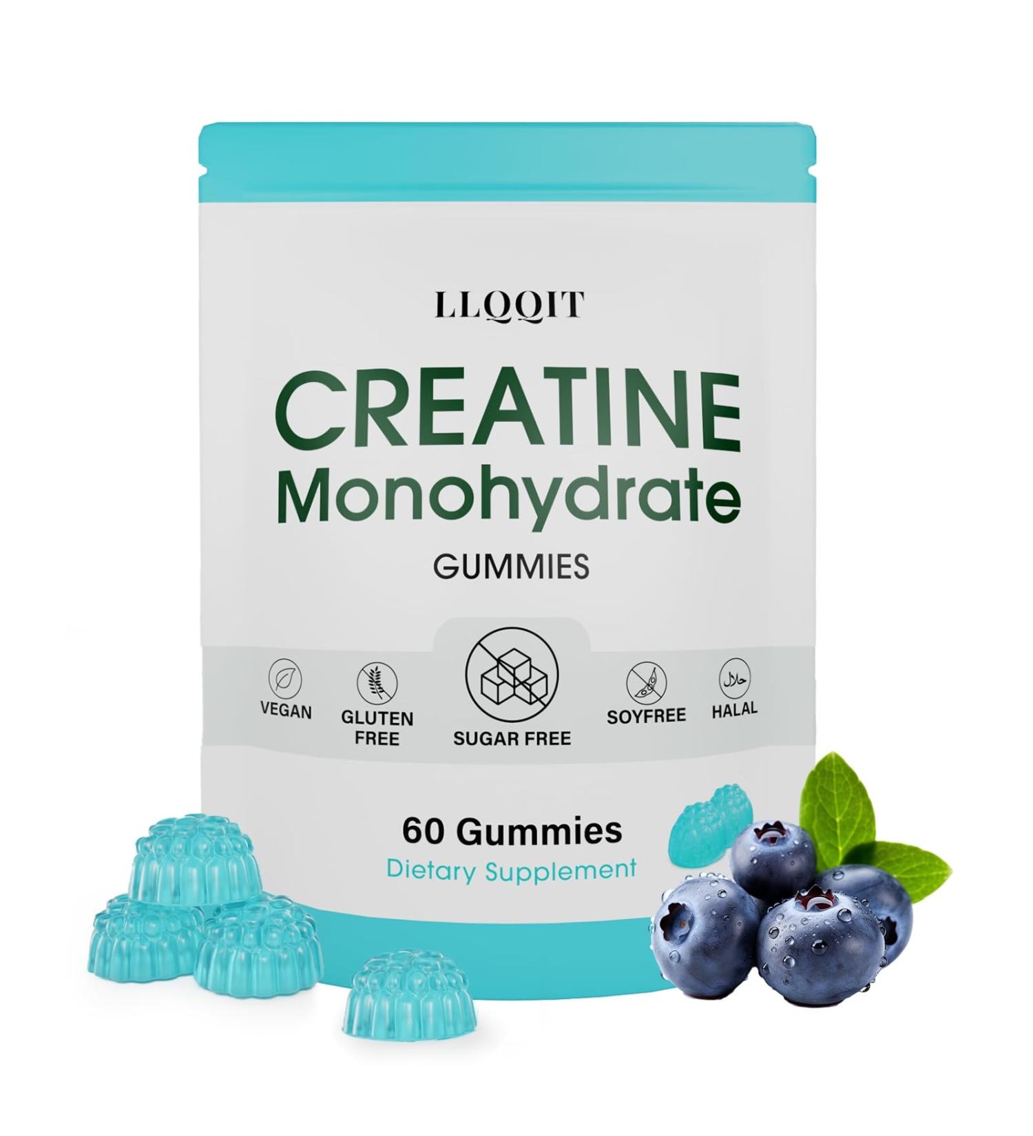 LLQQIT Creatine Monohydrate Gummies for Men & Women - 3g of Blueberry Creatine Gummies - Sugar-Free Vegan 60 Count - Buy Online on GoSupps.com