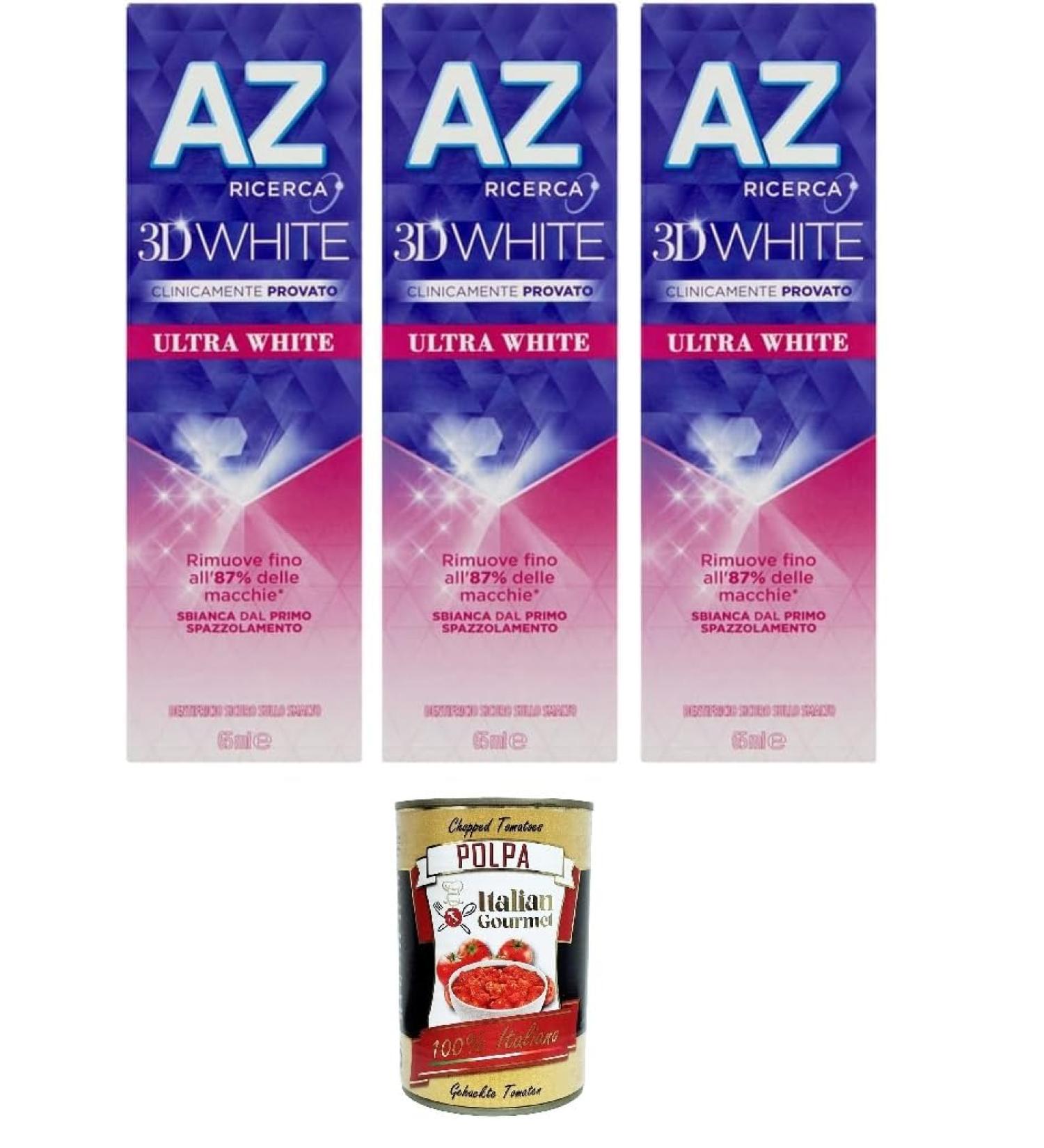 Dentifricio AZ Ultra White Toothpaste 3x65ml & Italian Gourmet Polpa 400g - Whitening Effect - International Shipping - Buy Online on GoSupps.com