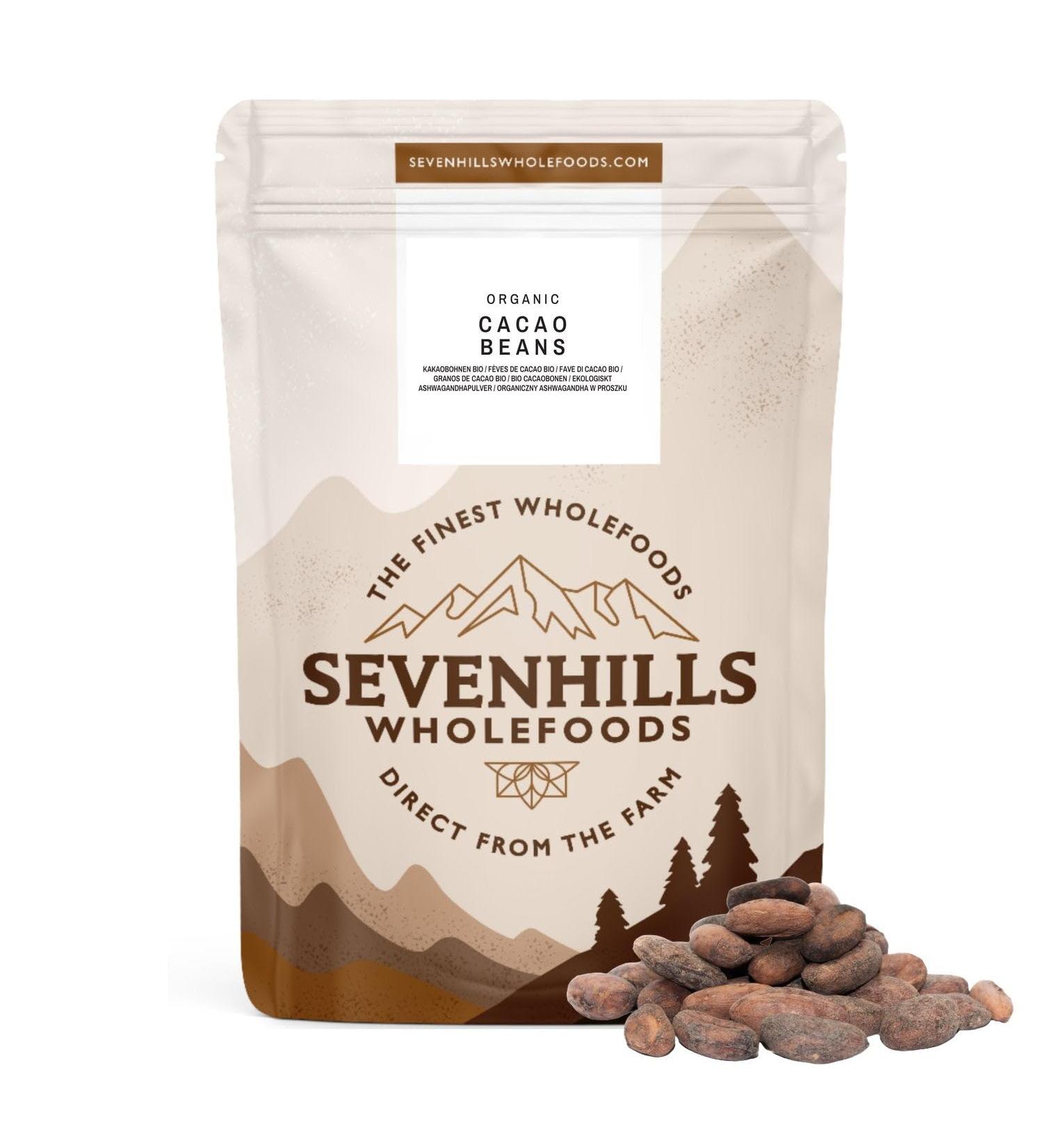 Sevenhills Wholefoods Organic Raw Cacao/Cocoa Beans 500g - Premium Quality | Pack of 1 - Buy Online on GoSupps.com