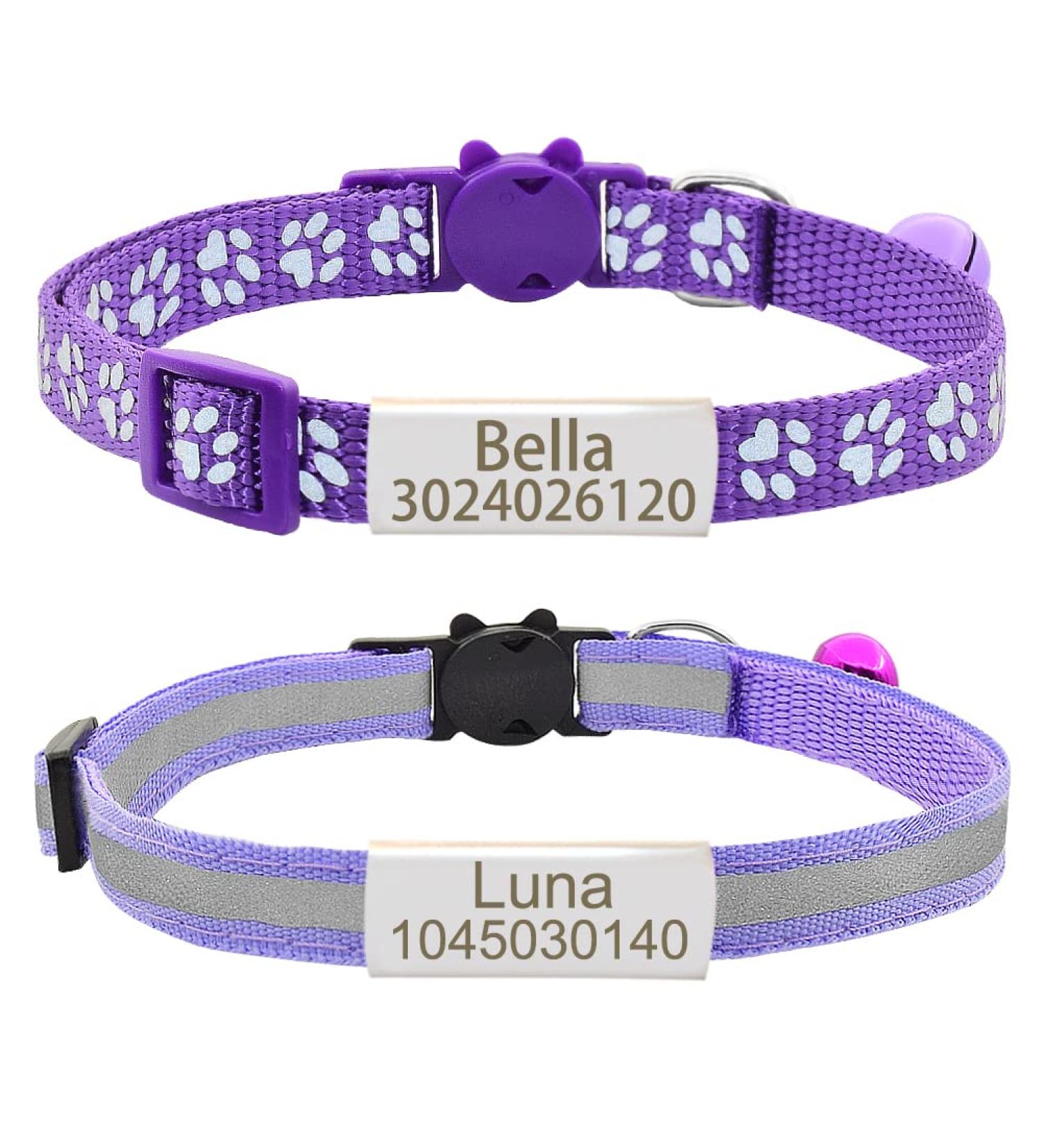 Senristar Personalised 2 Pack Reflective Cat Collar Custom Breakaway Cat Collars with Name Tag and Bell Anti-Lost Nameplate Cat Collar for Girls & Boys (Purple fit 8''-11.0'') fit 8''-11.0'' Purple - Buy Online on GoSupps.com