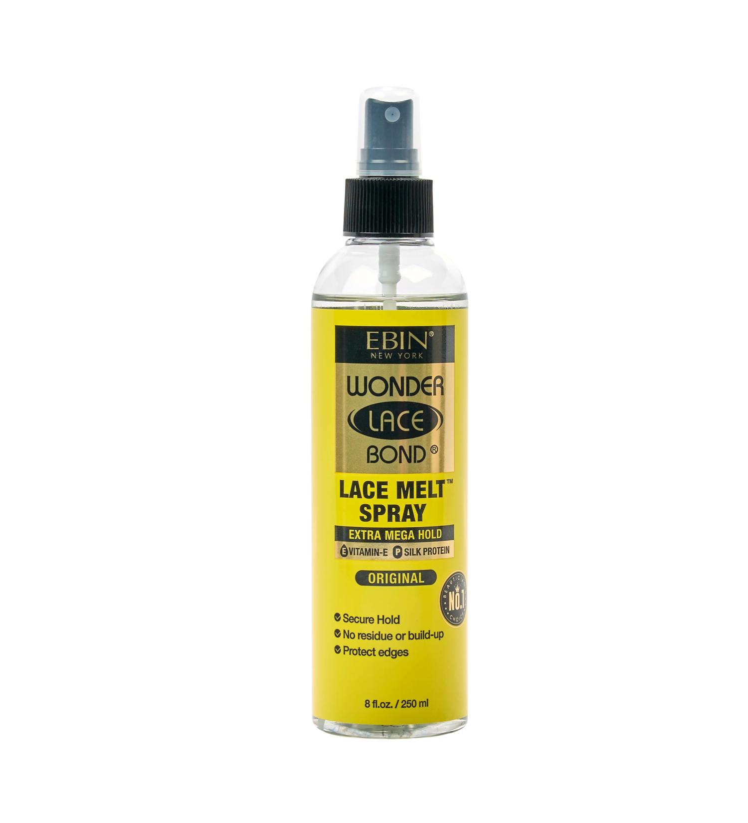 EBIN NEW YORK Wonder Lace Bond Melt Spray 8oz / 250ml - Extra Mega Hold (Original) | Flawless Natural and Seamleass finish No Reside Long Lasting Formula with Protecting Edges Perfect for wigs 8.25 Fl Oz (Pack of 1) Original - Buy Online on GoSupps.com