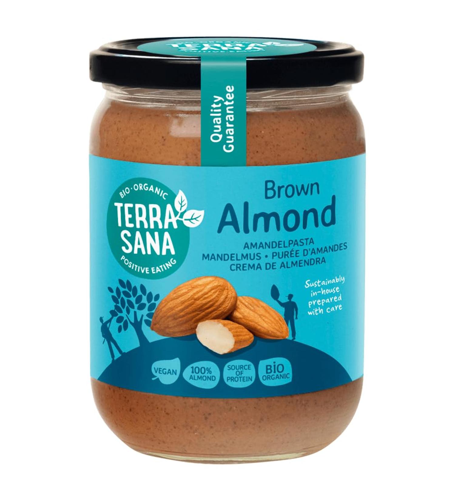 TerraSana Organic Almond Butter Brown (1 x 500g jar) Pure almond butter made from lightly roasted organic almonds versatile almond butter