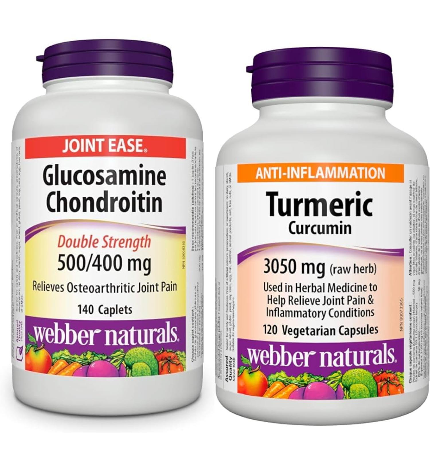 Webber Naturals Glucosamine Chondroitin Double Strength | Turmeric Curcumin Antioxidant Support Bundle Chondroitin + Turmeric Curcumin - Buy Online on GoSupps.com