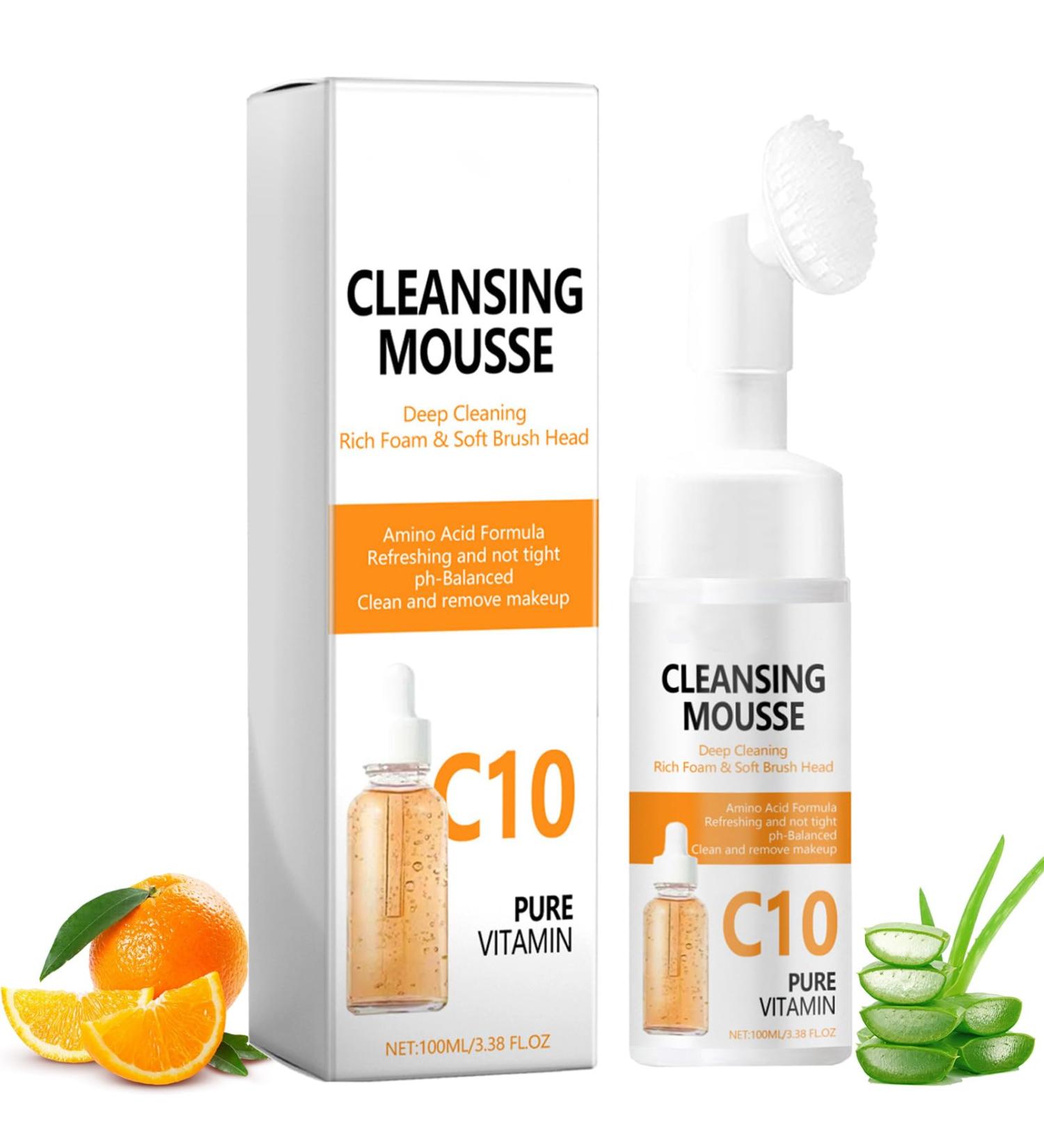 Facial Cleanser C10 Vitamin Face Wash for Gently Cleaning Pores Exfoliate Hyaluronic Acid Brightening Foaming Face Wash Daily Makeup Cleansing Mousse Deep Cleaning Rich Foam & Soft Brush Head - Buy Online on GoSupps.com