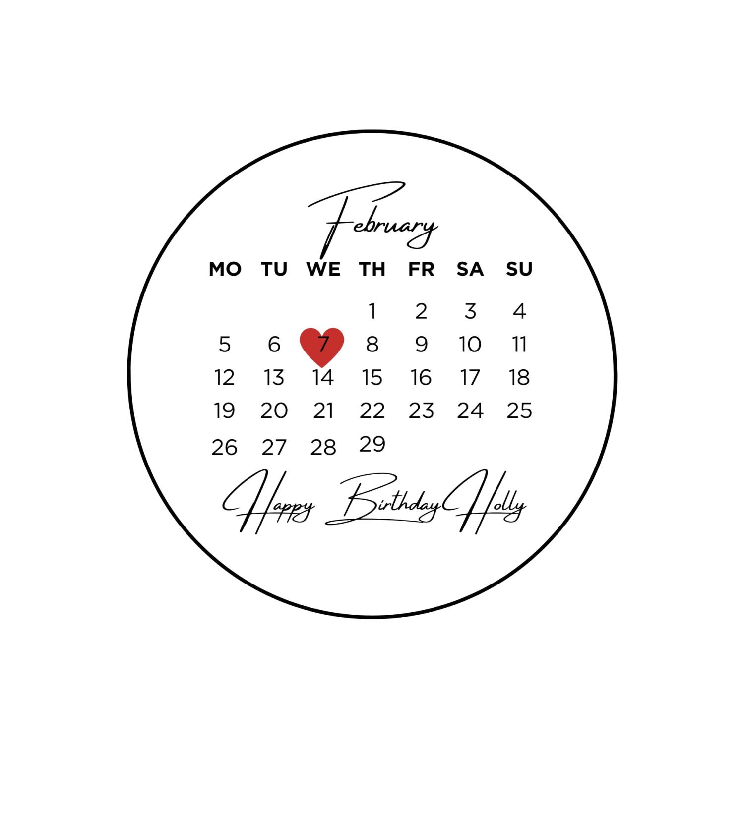 5" calendar Date edible cake topper ANY MONTH/ANY DATE - TREND (icing paper)