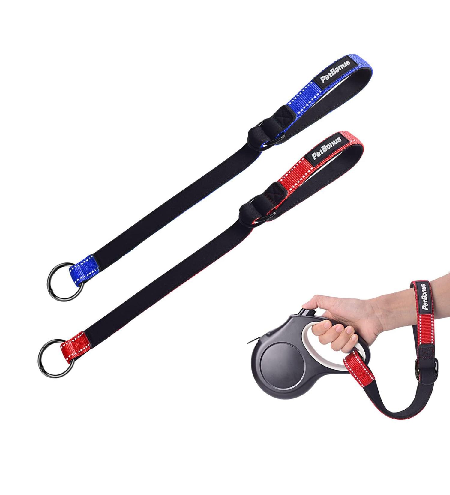 Petbonus Short Dog Leash & Safety Bracelet - Reflective Adjustable Soft Handle Extra Safety for Strollers - Blue & Pink 2-Piece Set - Buy Online on GoSupps.com