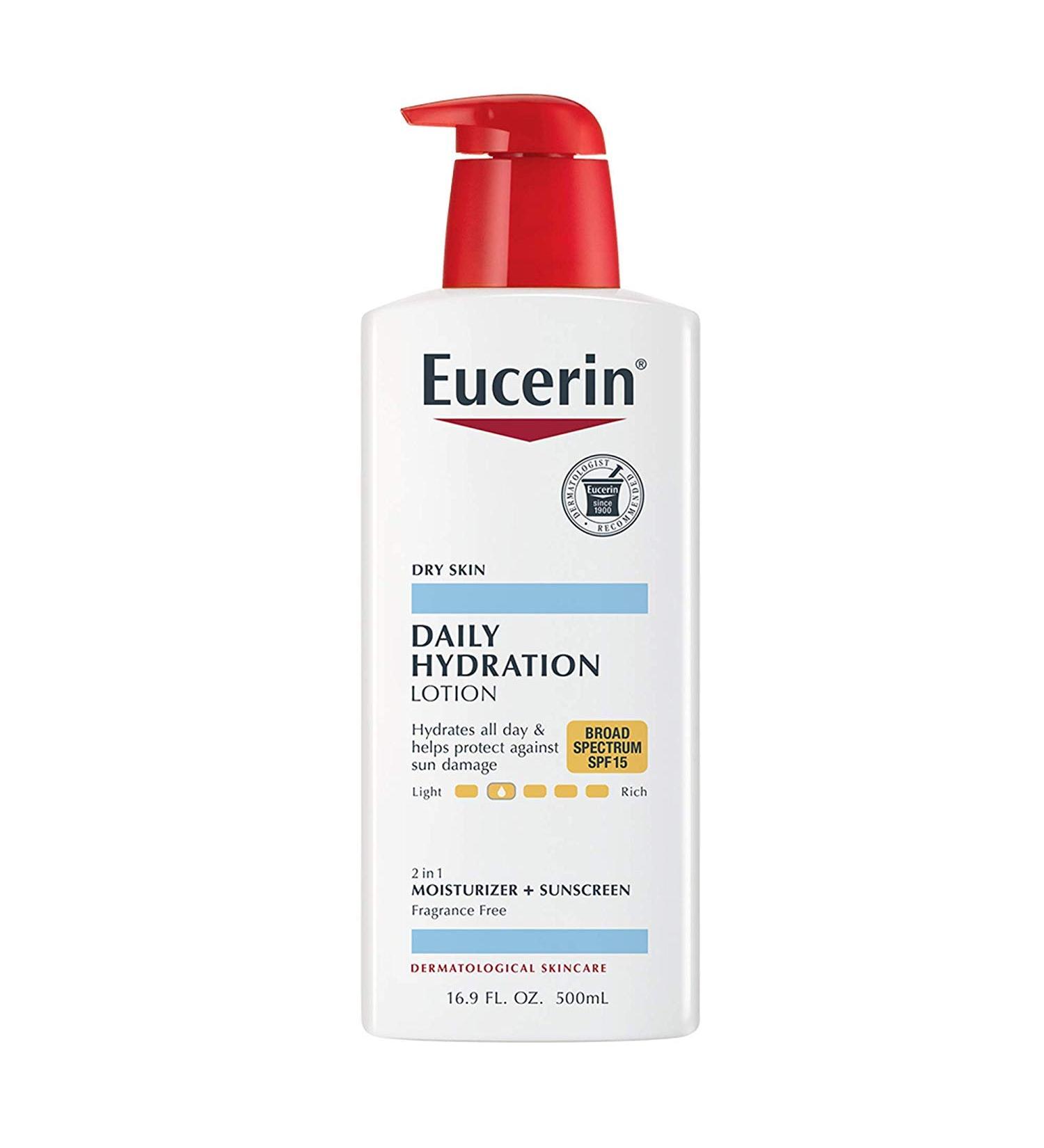 Eucerin Daily Hydration Moisturizer & Sunscreen Lotion Fragrance Free SPF 15 16.9 oz (Pack of 2)