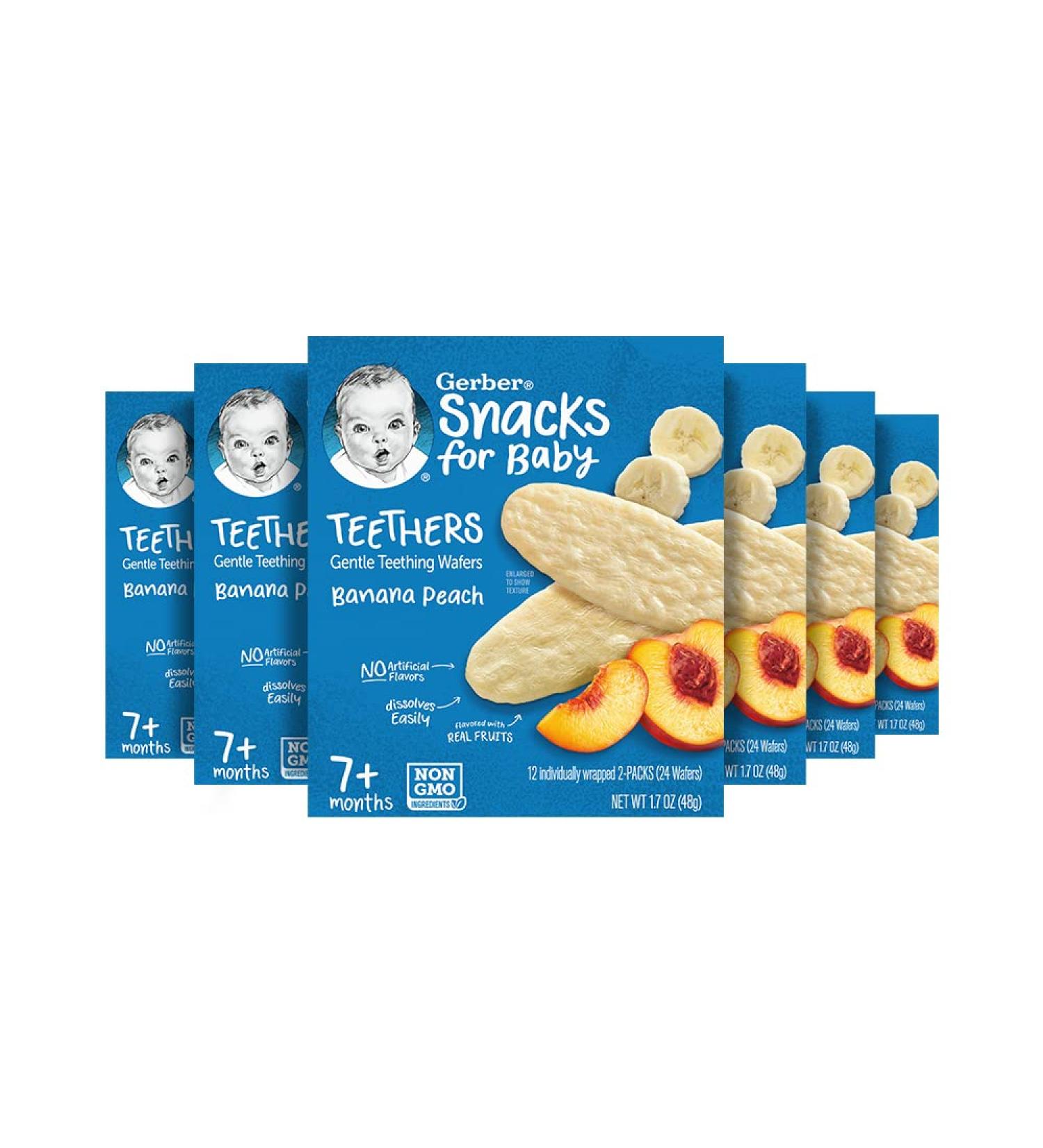 Gerber Gentle Teething Wafers - Banana Peach Flavor - 1.7oz, 12 Count x 6 Packs - Buy Online on GoSupps.com